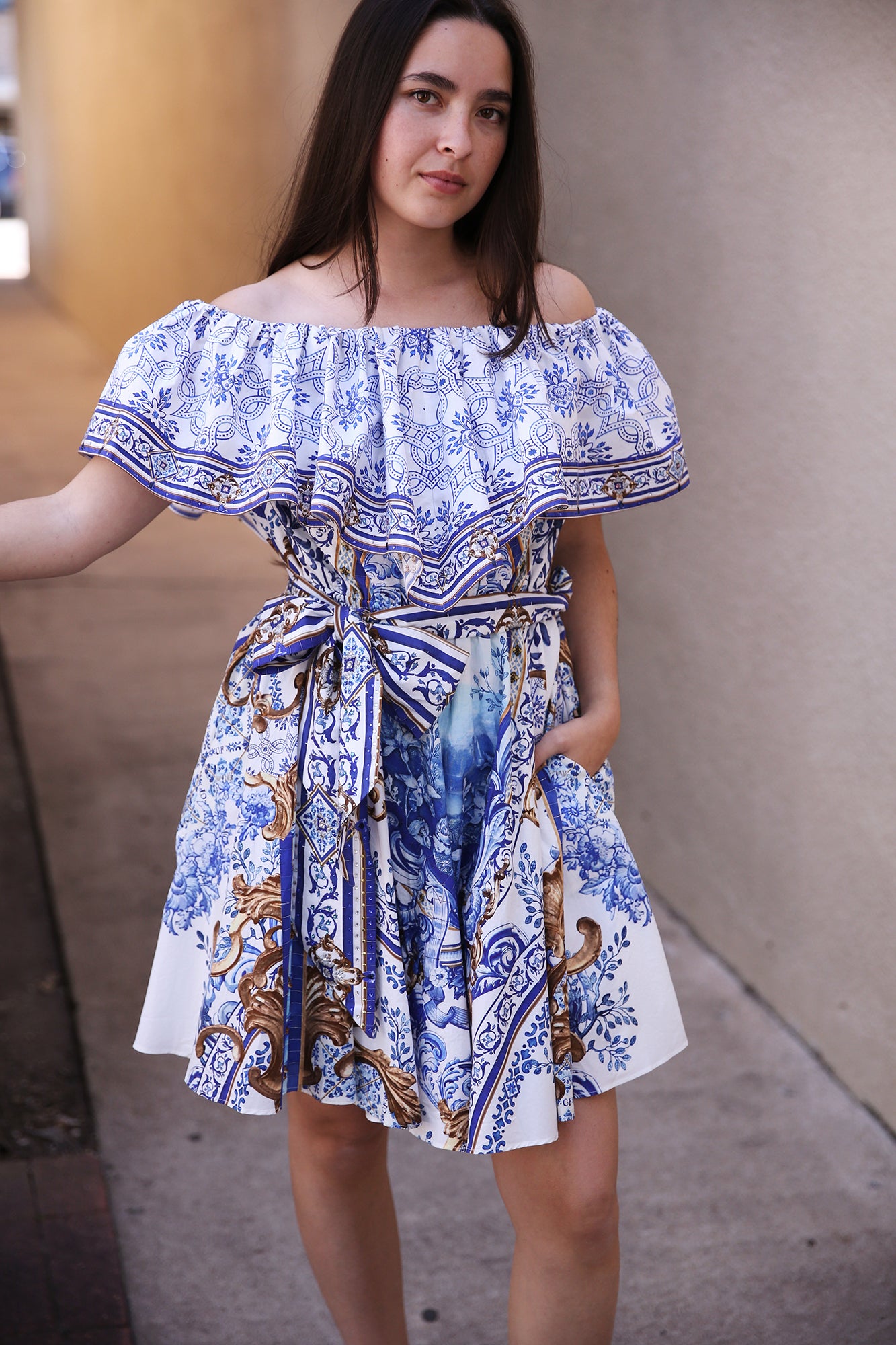 Shoulder Frill Short Dress