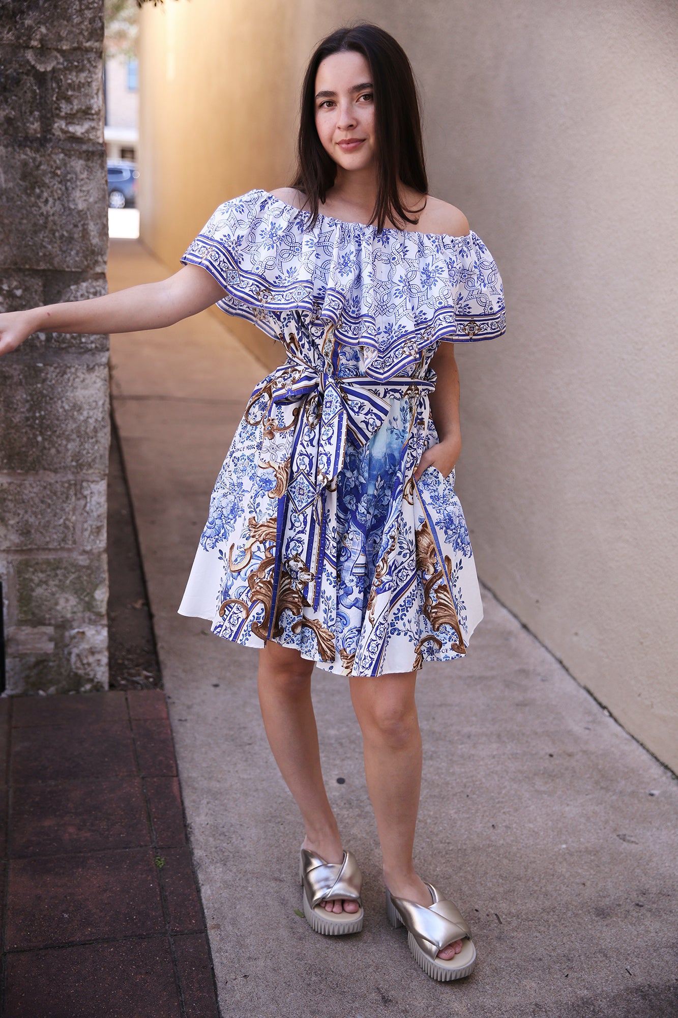 Shoulder Frill Short Dress
