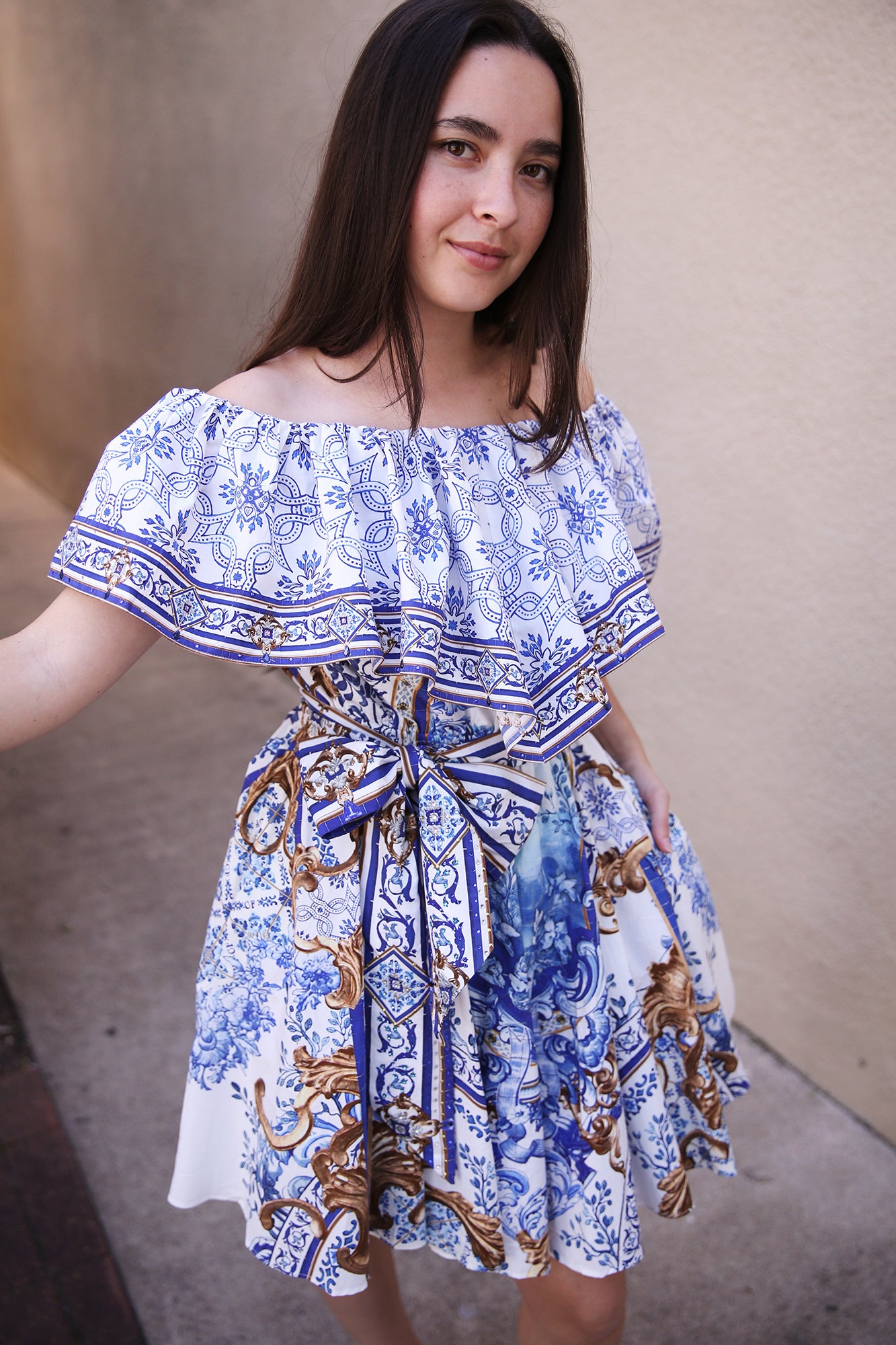 Shoulder Frill Short Dress