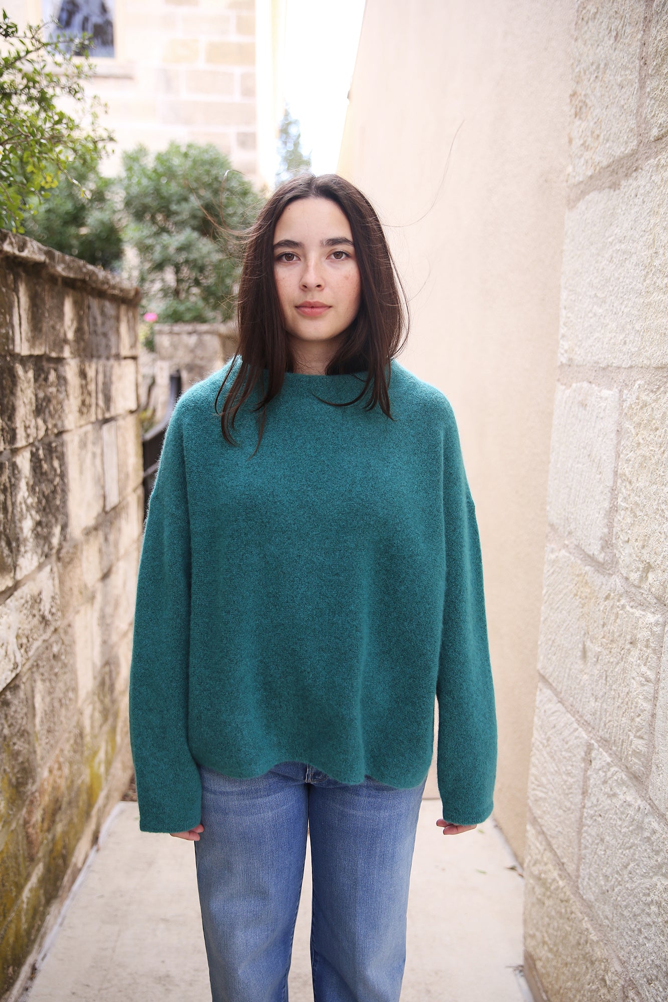 Cashmere Silk Bliss Funnel Neck Box-Top