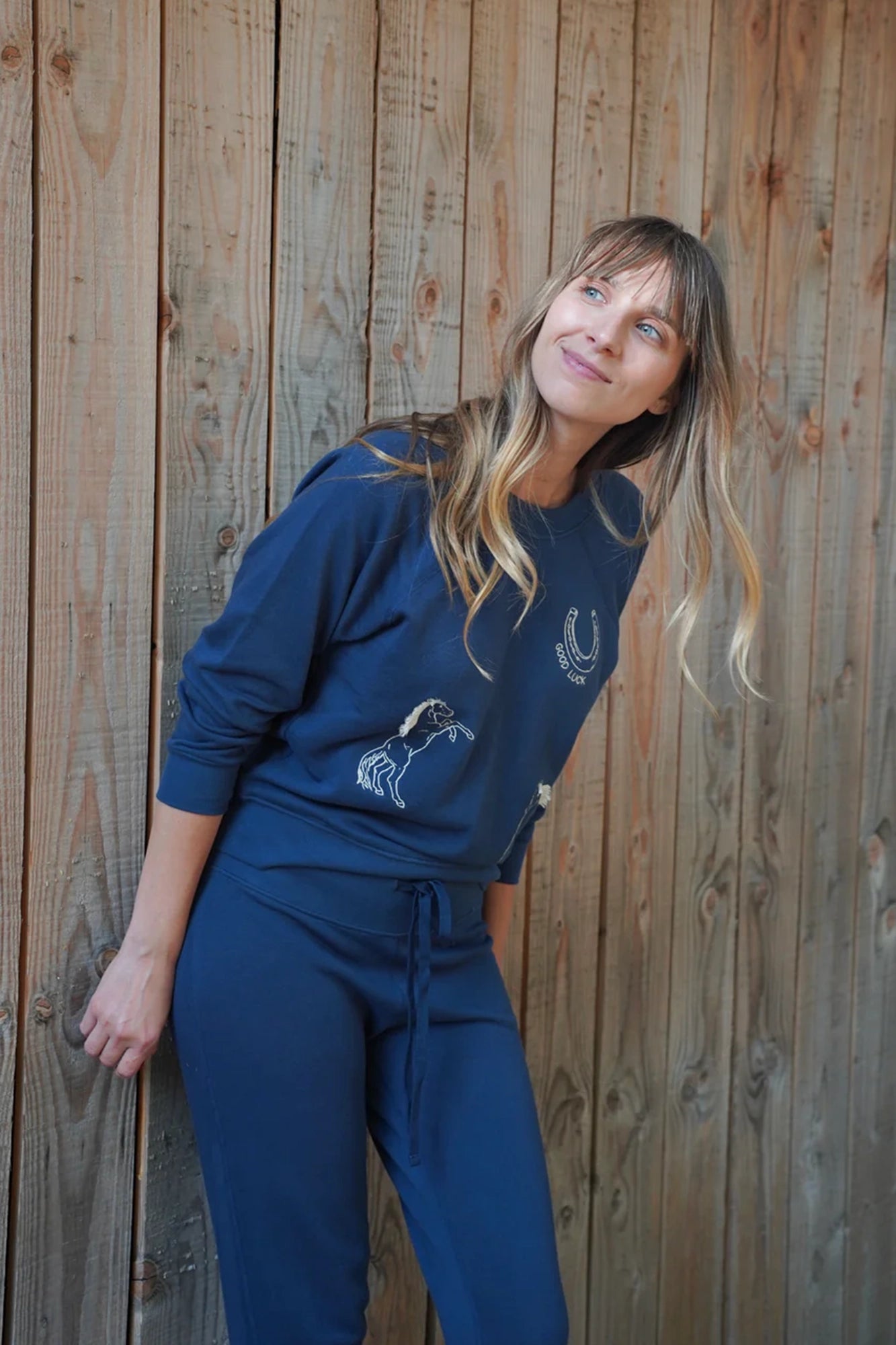 Embroidered Favorite Sweatshirt Indigo Horses