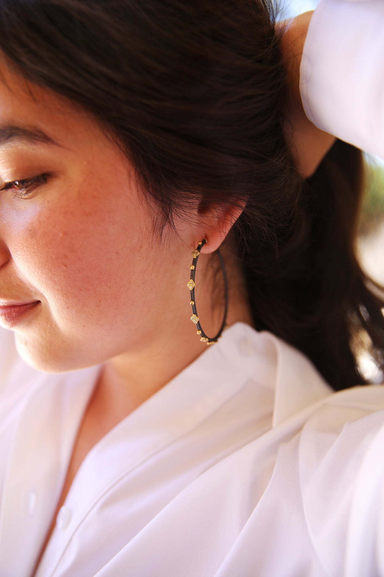 Crivelli 52mm Granulation And Diamond Hoop Earrings