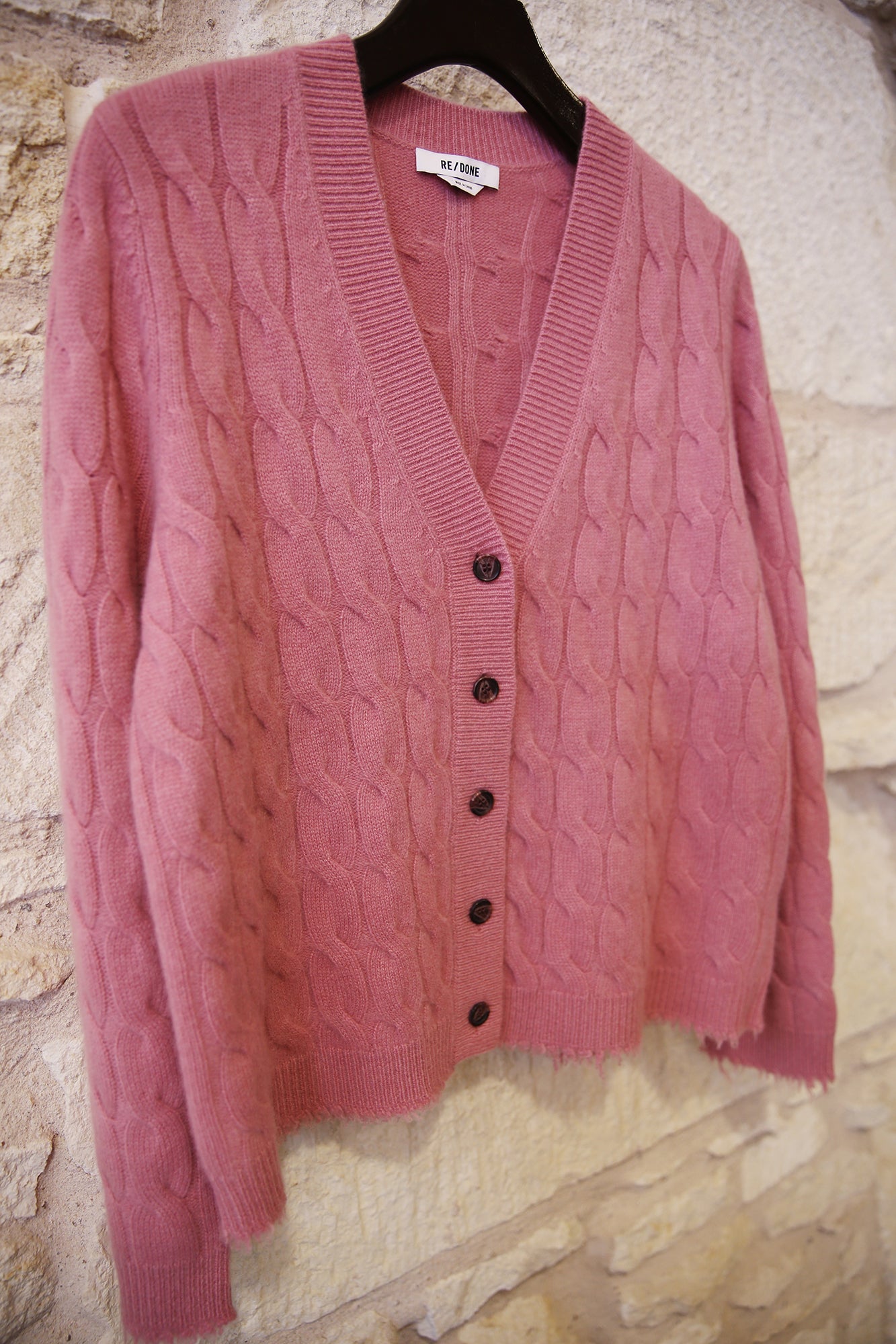 Cable V Neck Cardi Old Rose