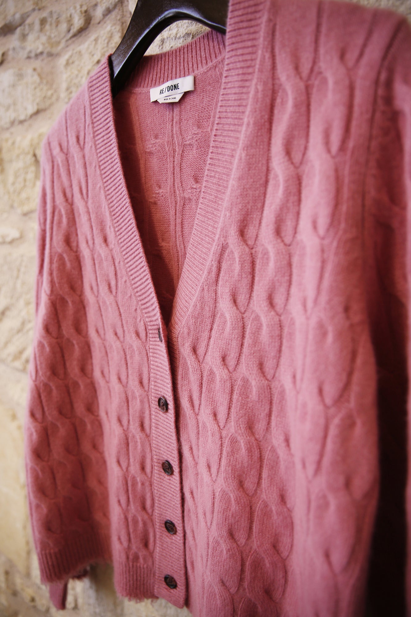 Cable V Neck Cardi Old Rose
