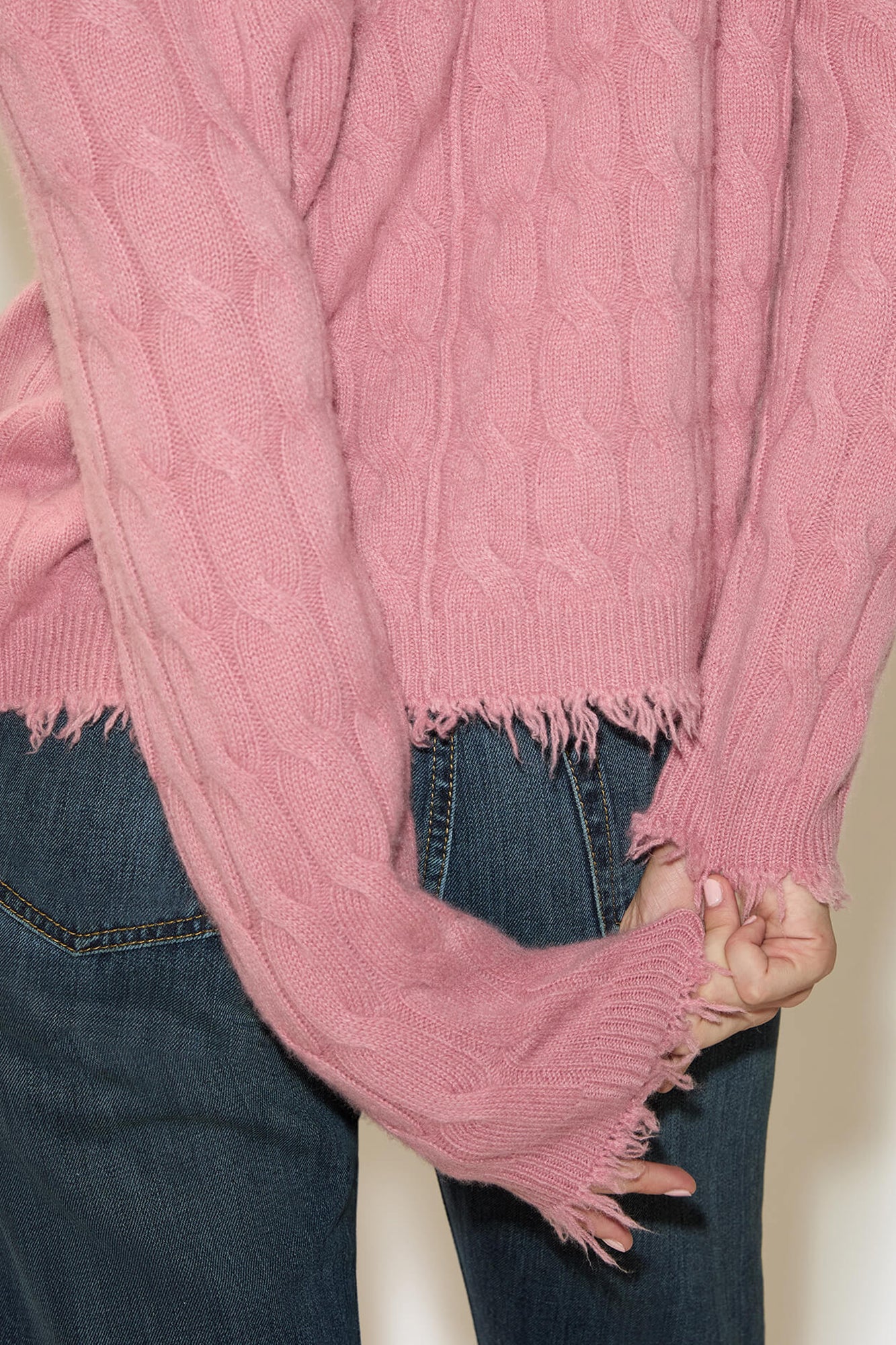 Cable V Neck Cardi Old Rose