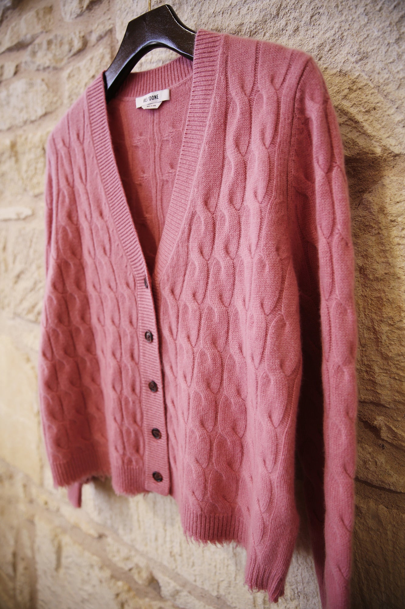 Cable V Neck Cardi Old Rose