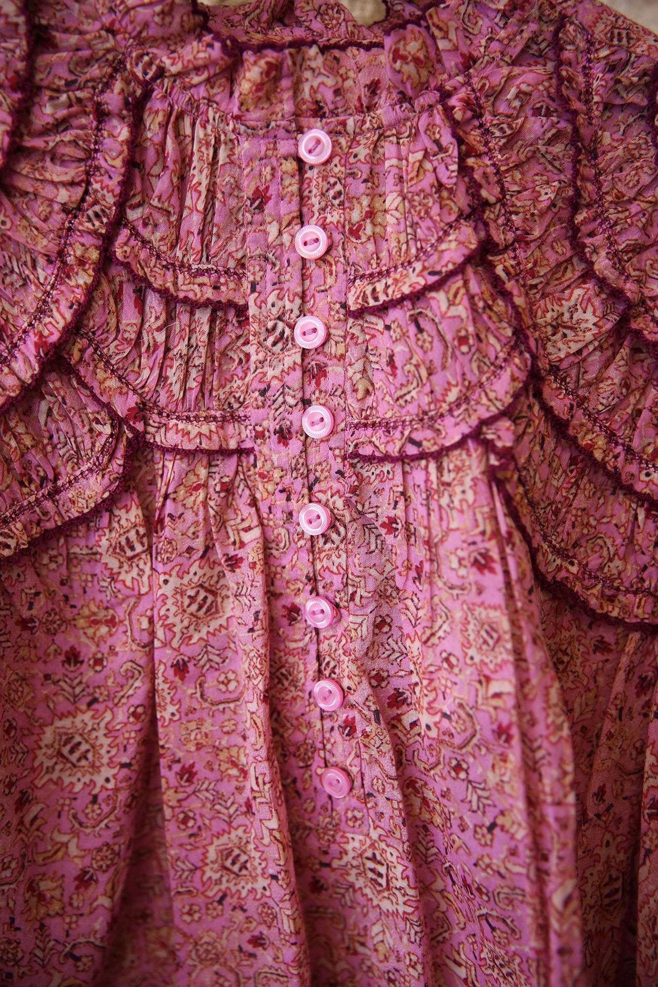 Carmen Printed And Gathered Cotton Voile Top Pink