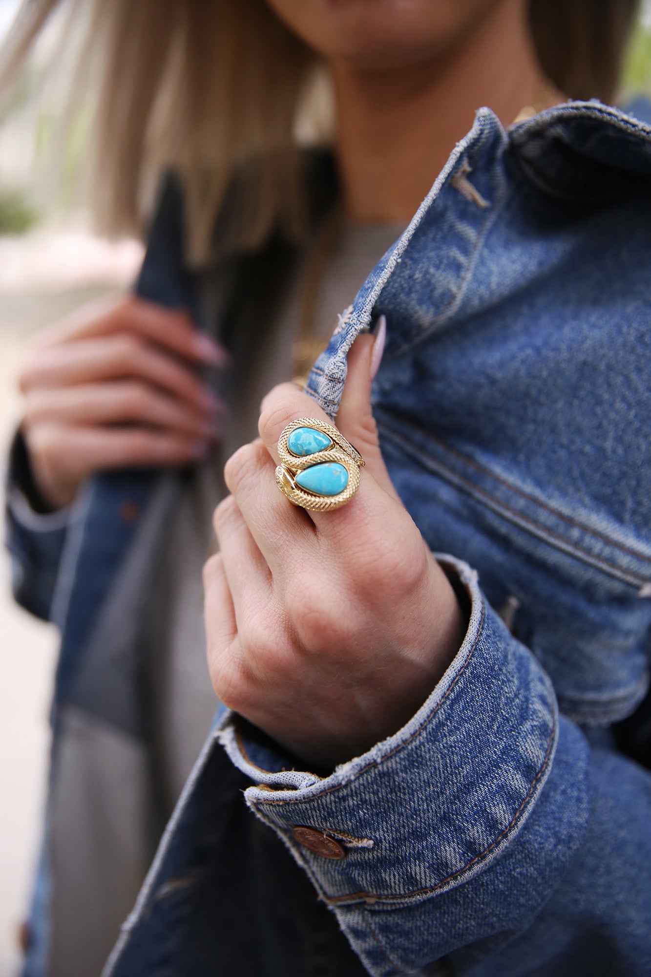 Teardrop Turquoise Pave Diamond Snake Ring