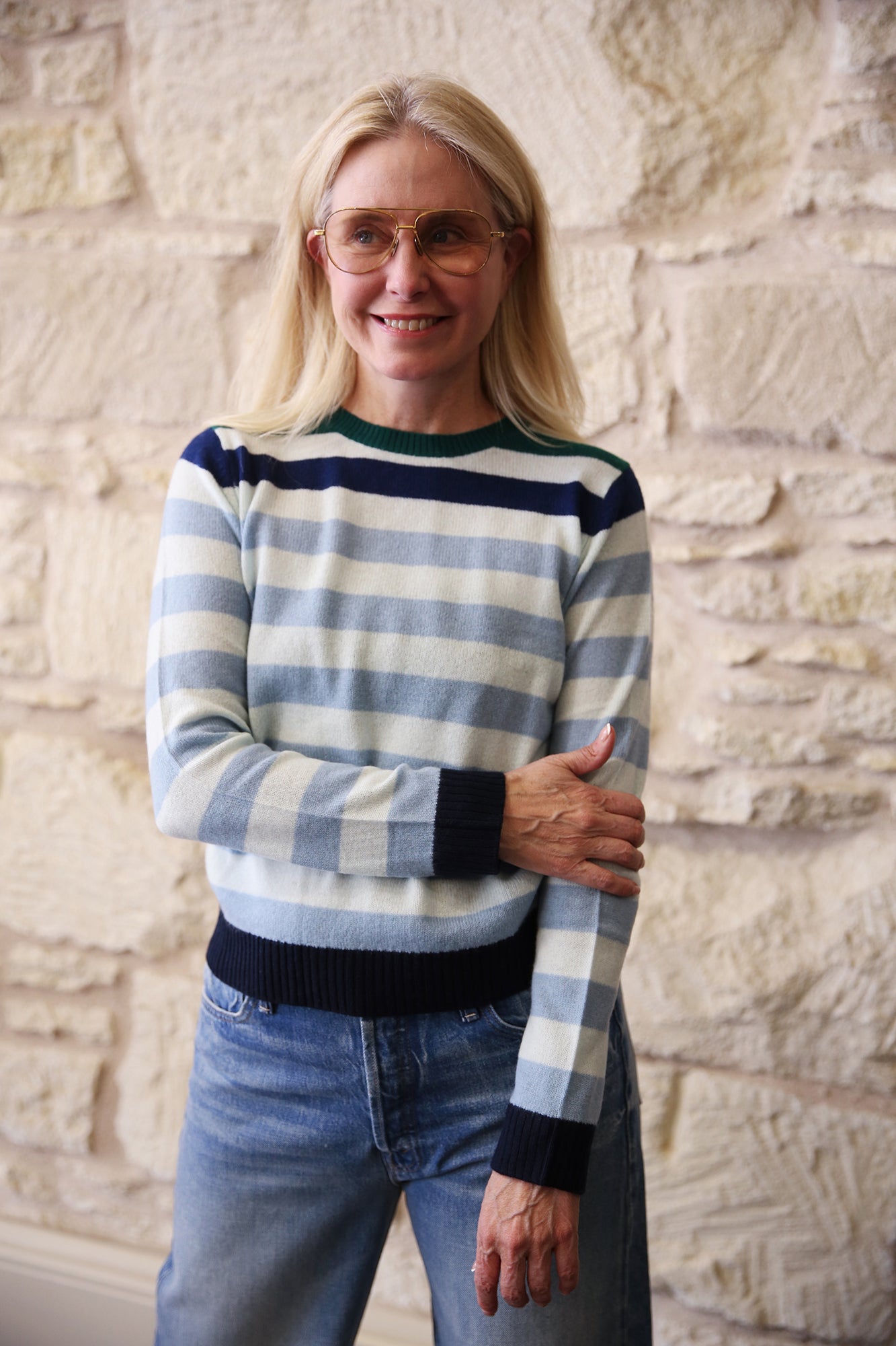 Cashmere Gradient Stripe Crew Sweater