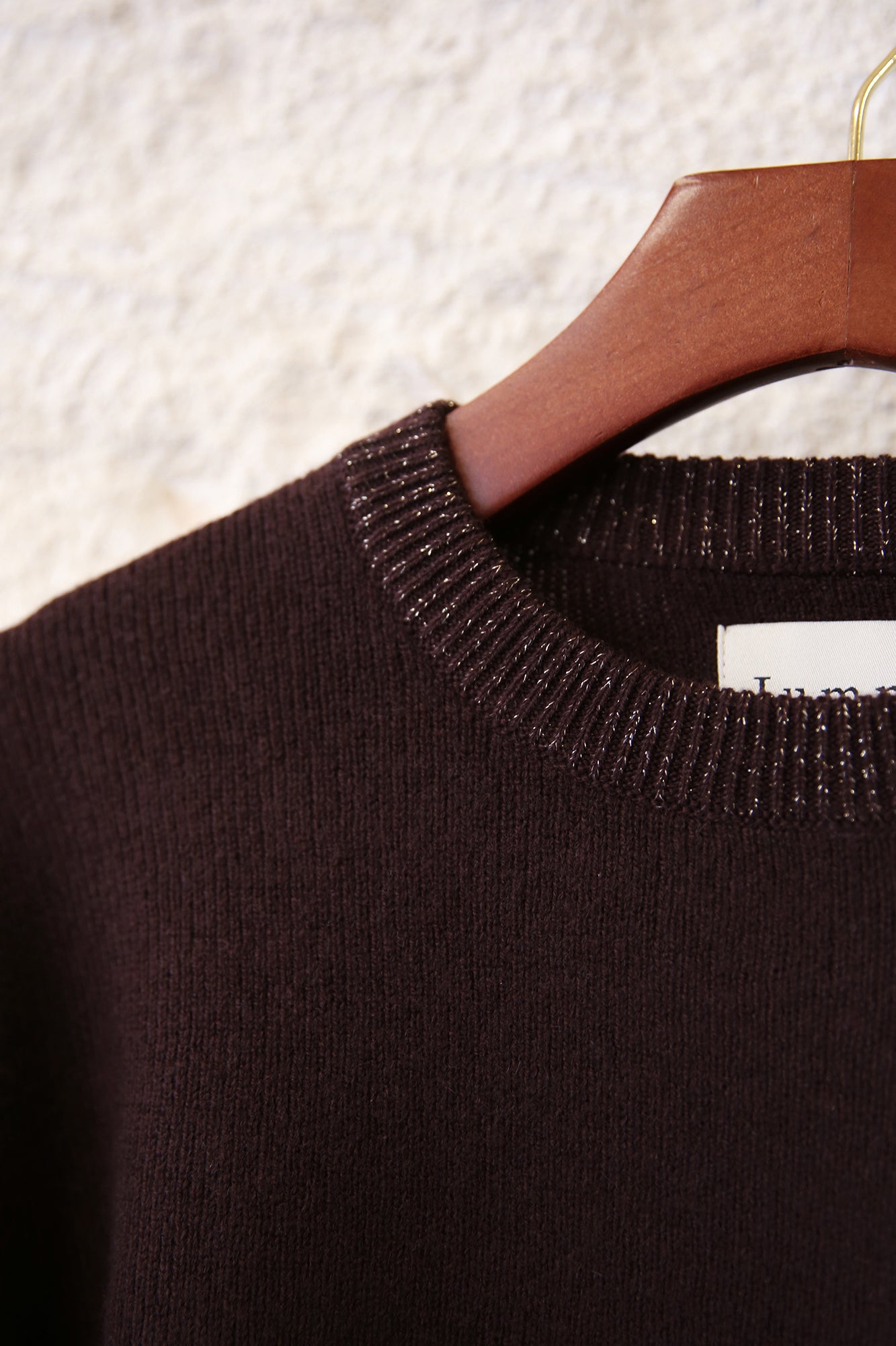 Cashmere Wool Contrast Lurex Rib Crew Sweater