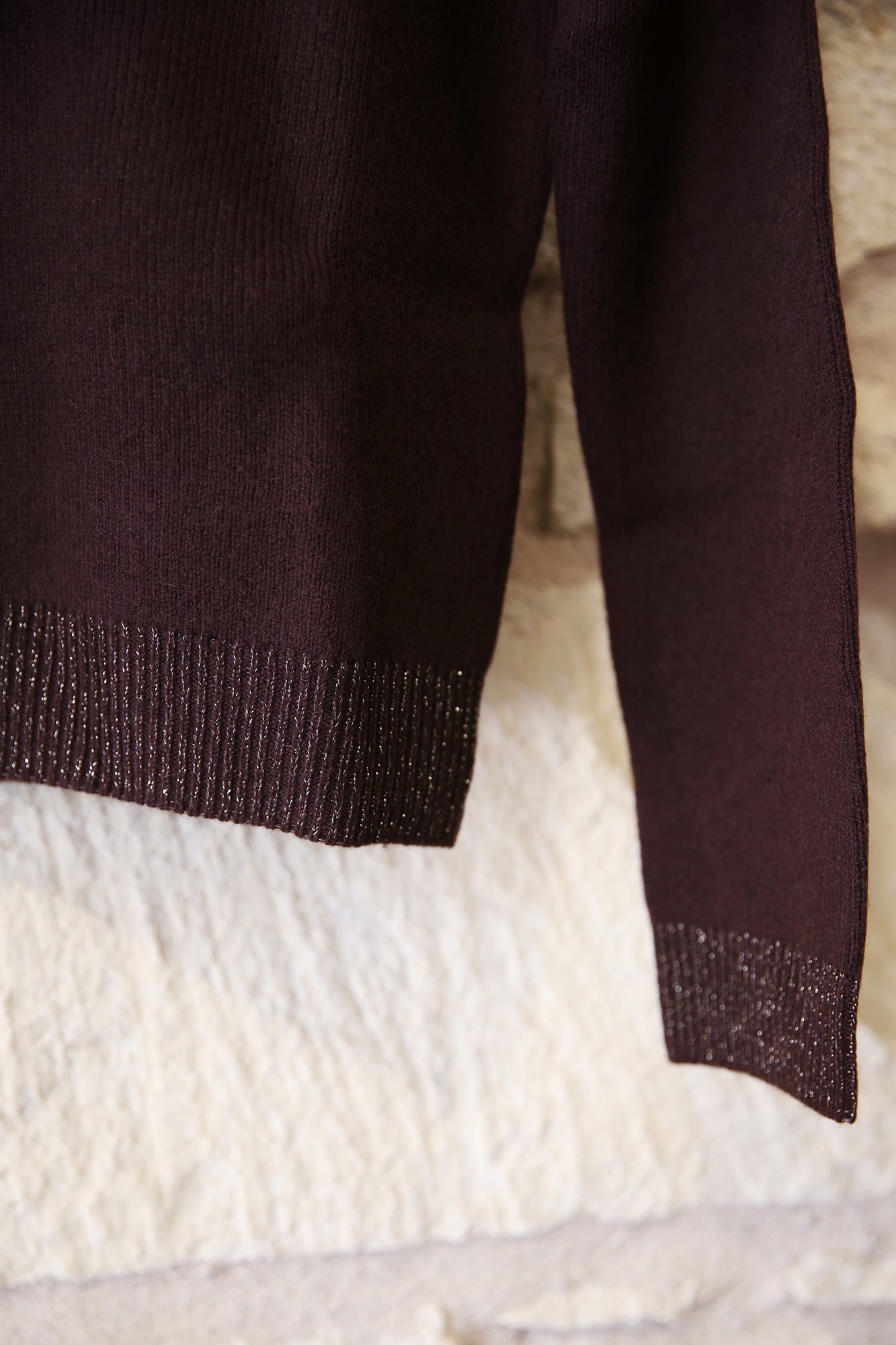 Cashmere Wool Contrast Lurex Rib Crew Sweater