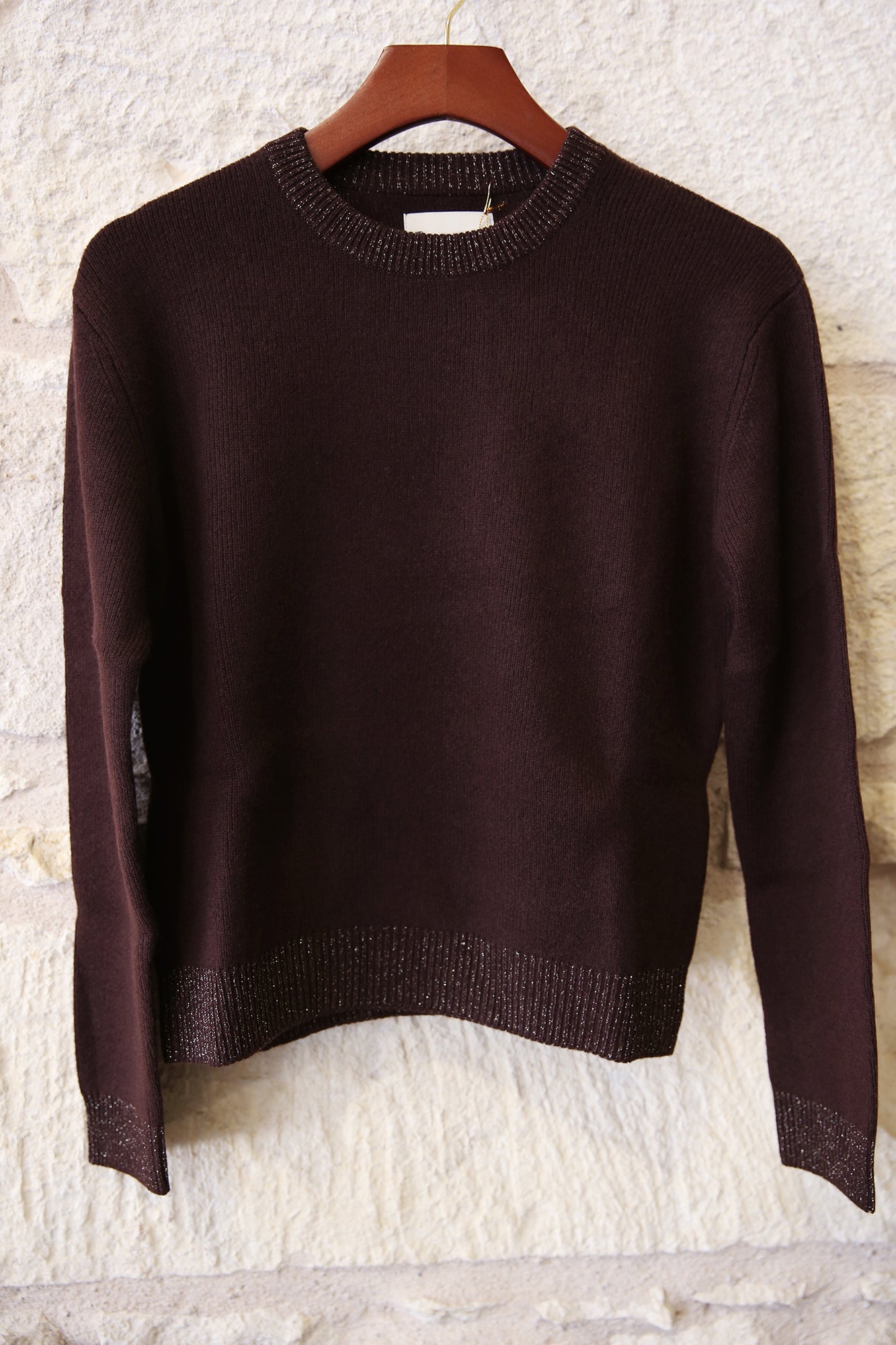 Cashmere Wool Contrast Lurex Rib Crew Sweater