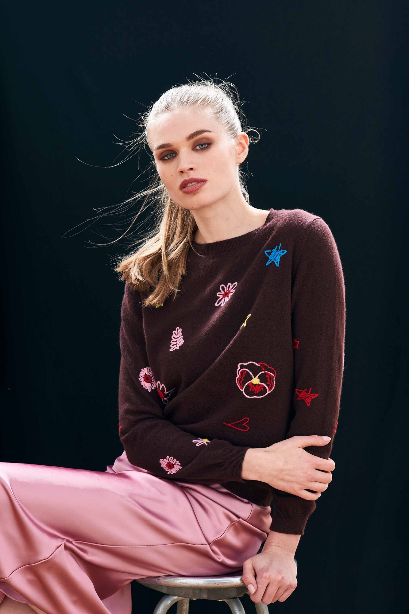Cashmere Floral Tribute Crew Sweater