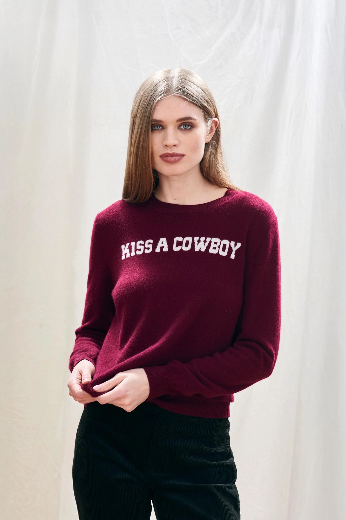 Cashmere Wool Kiss A Cowboy Crew Sweater