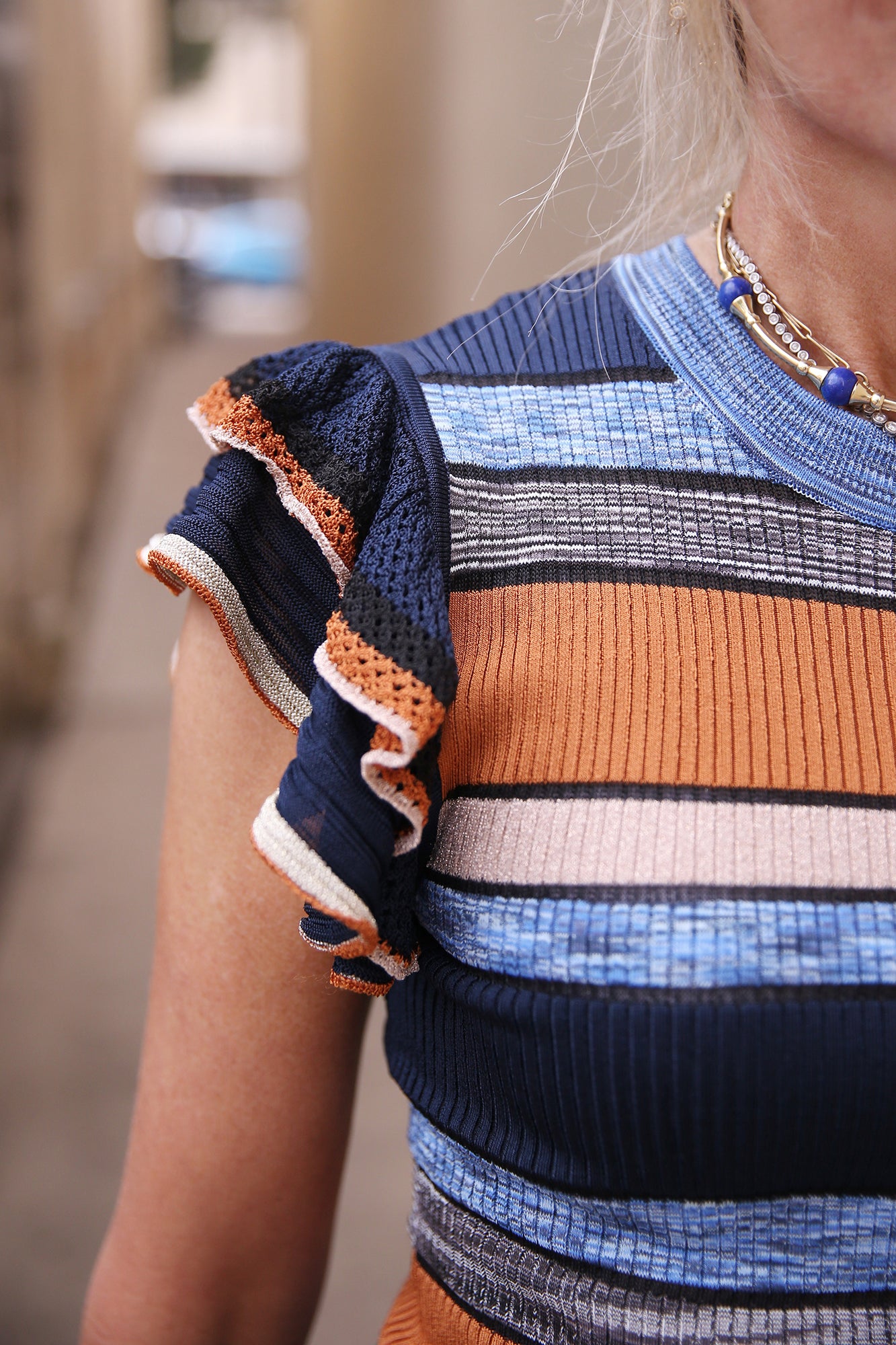 Cecile Pleated Striped Knit Top