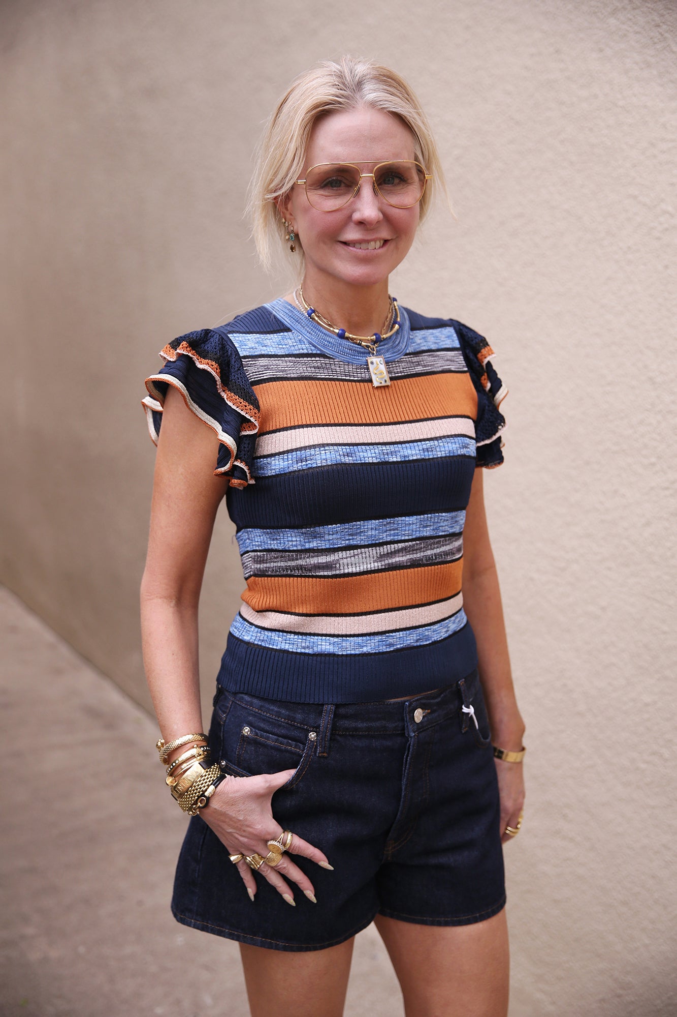 Cecile Pleated Striped Knit Top