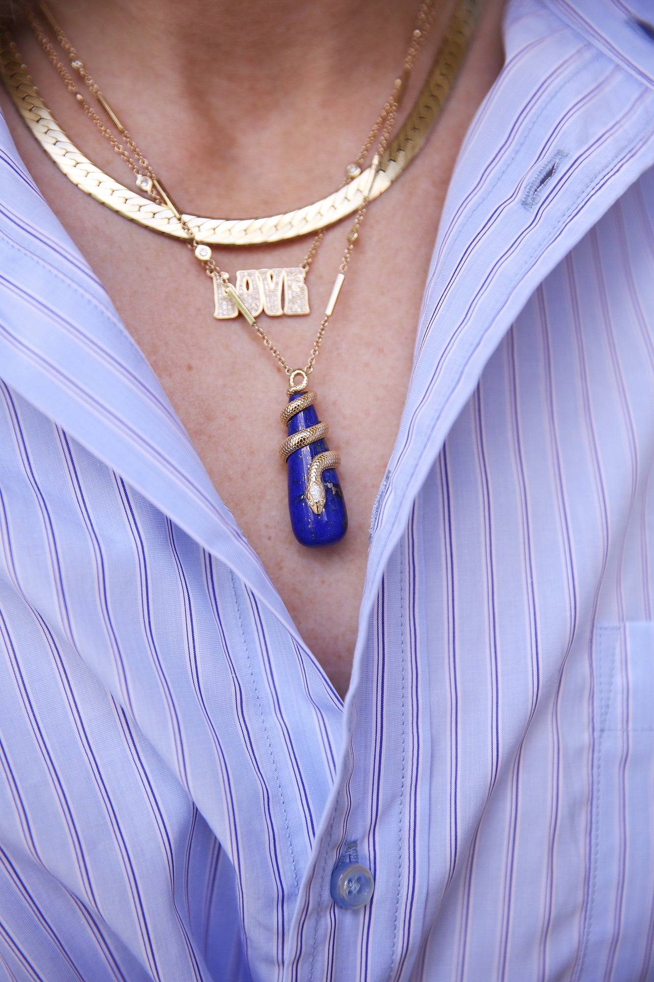 Marquise Diamond Head Snake Wrap Necklace Lapis