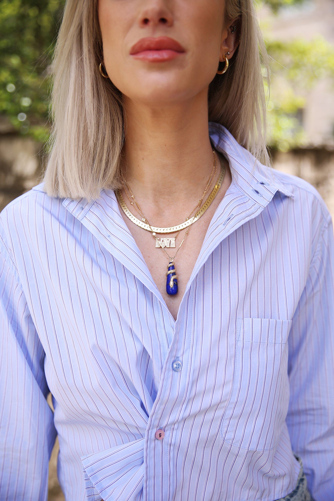 Marquise Diamond Head Snake Wrap Necklace Lapis