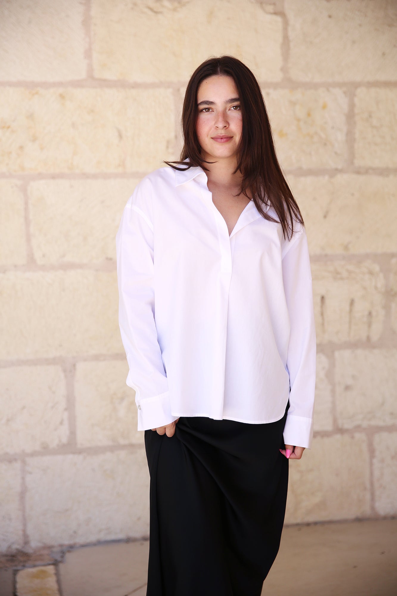 Cotton Half-Placket Longsleeve Shirt Optic White