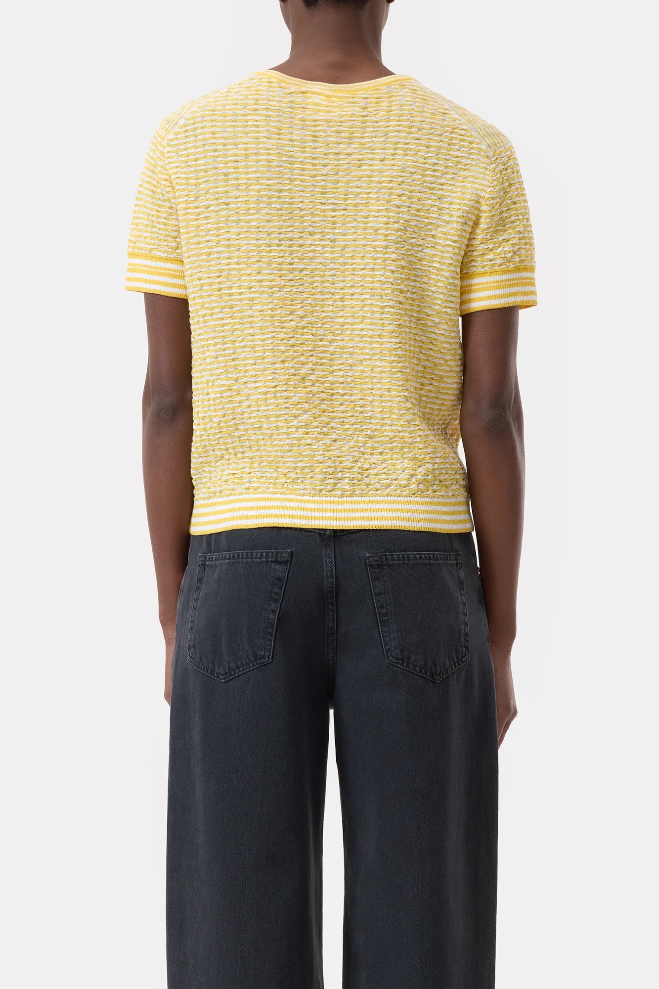 Crew Neck Short Sleeve Top in Searsucker Knit