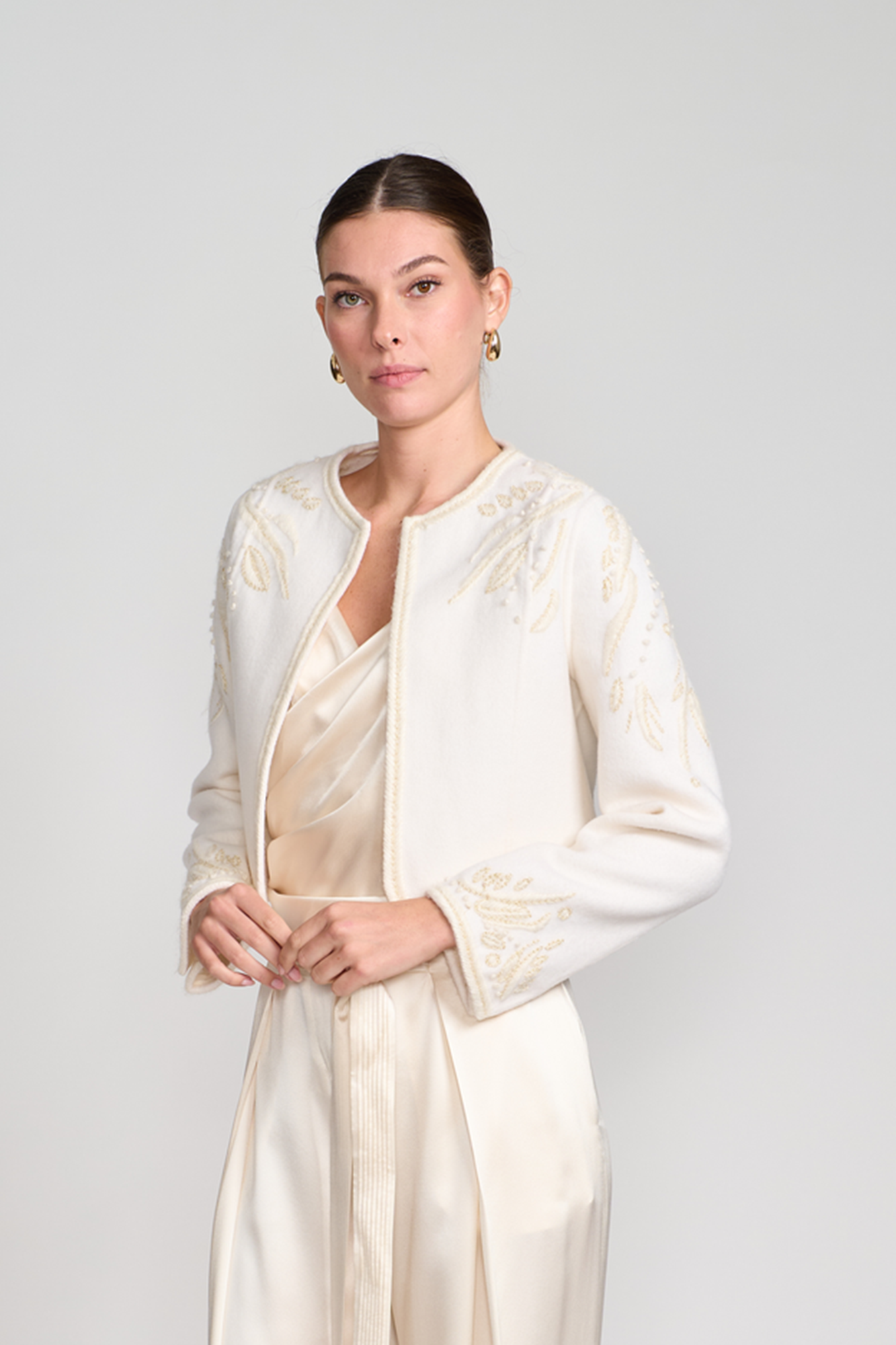 Embroidered Cropped Wool Jacket