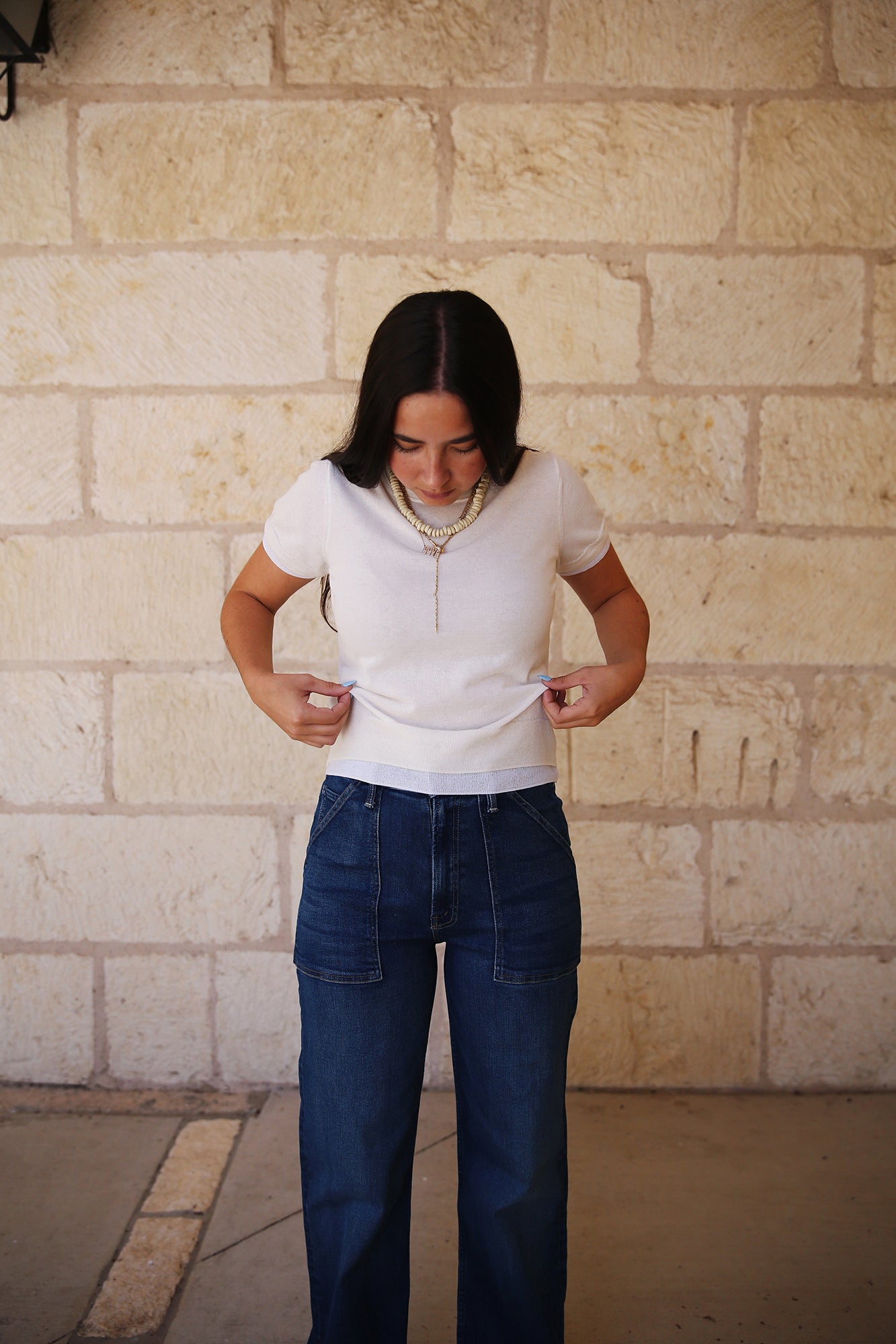 Double-Layer Knit T-Shirt Bell Combo