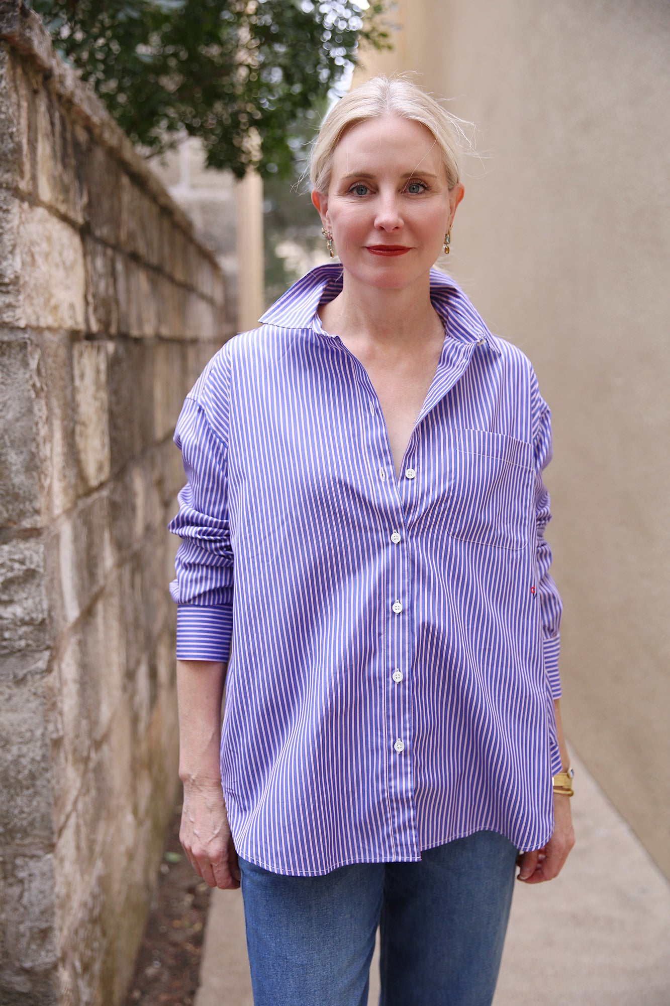 Emilette Oversized Shirt Blue & Poppy Stripe