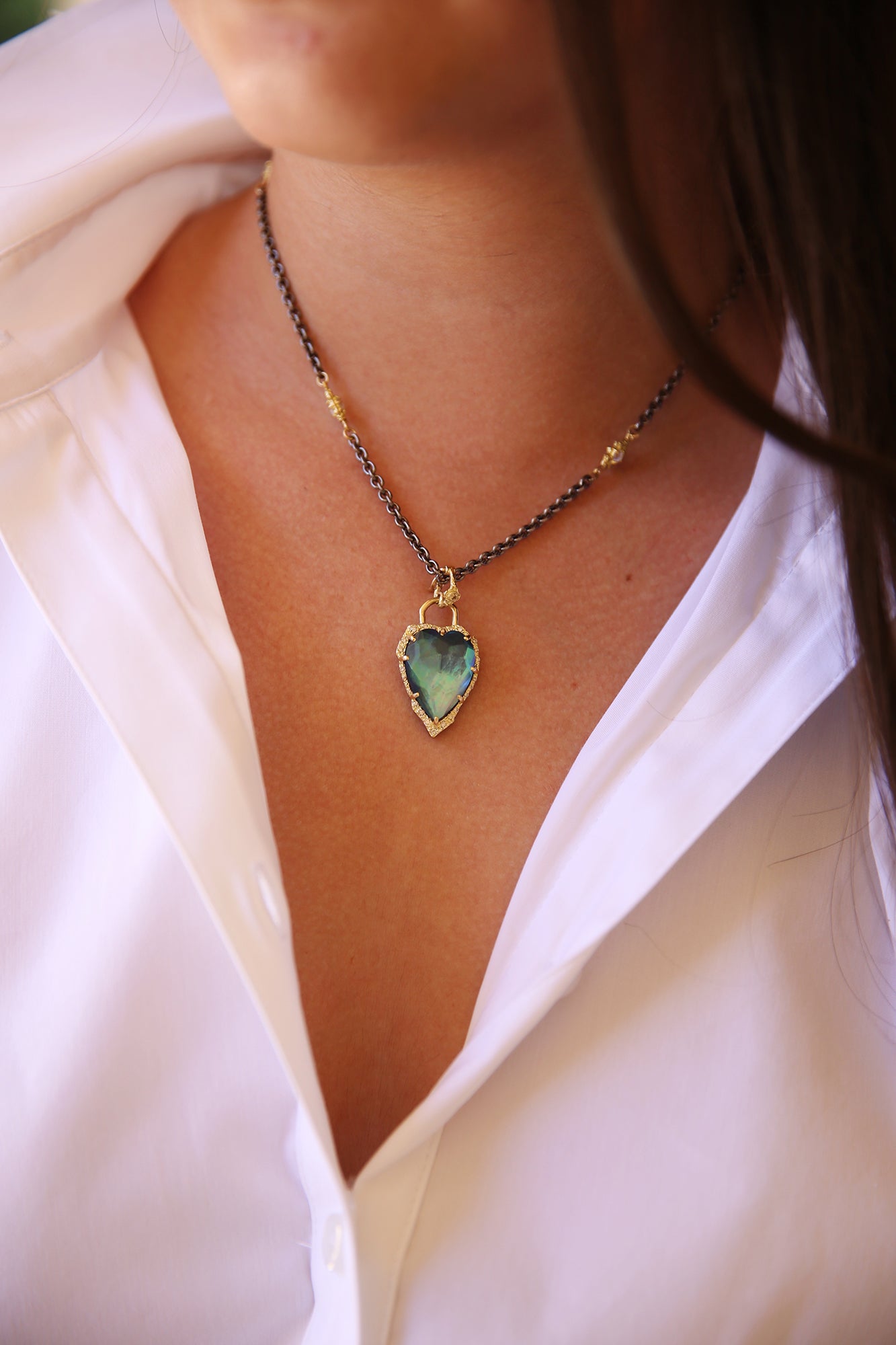 Enhancer Mother of Pearl + White Quartz Heart