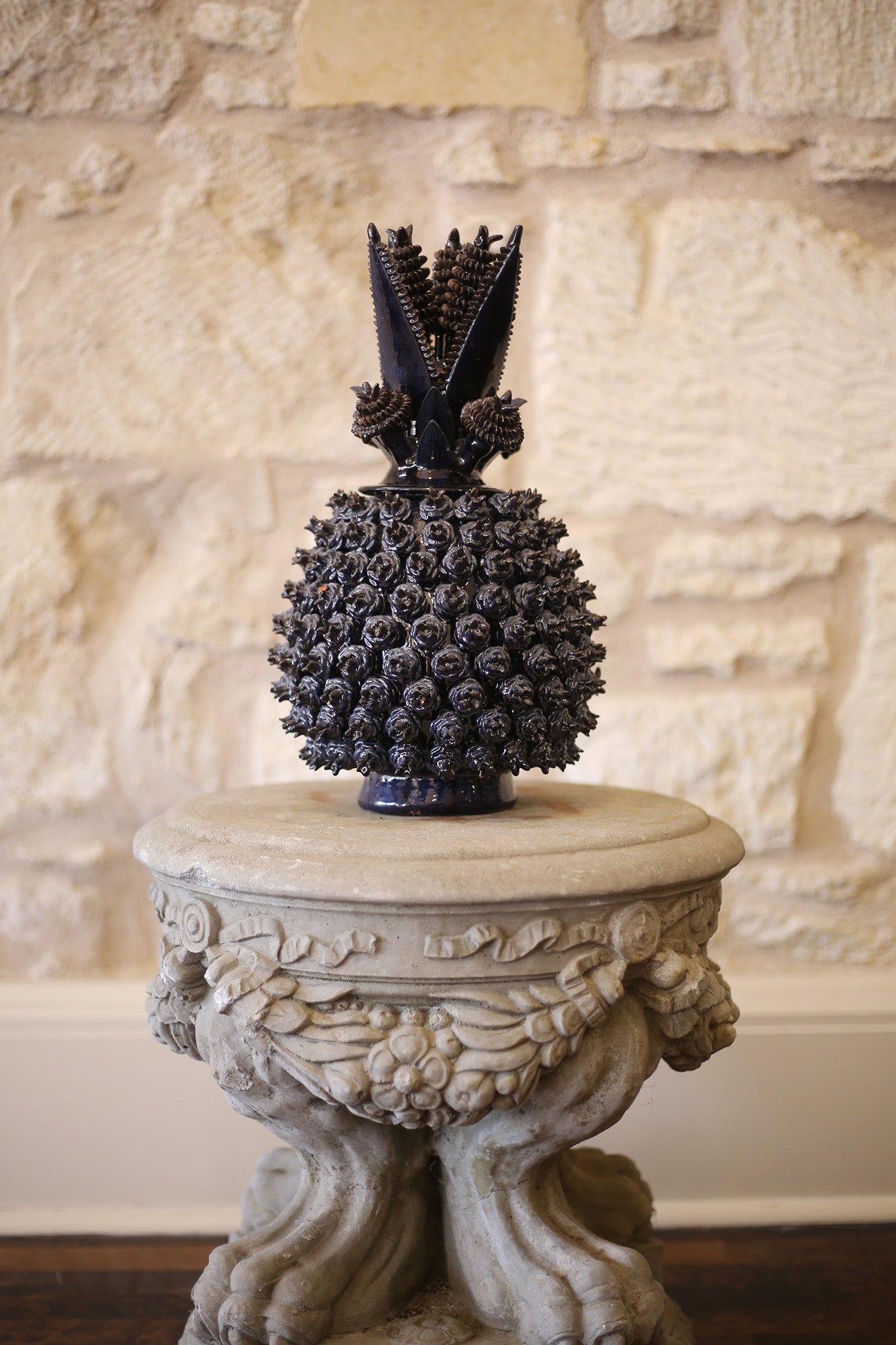 Earthenware Lidded Pineapple Urn Navy