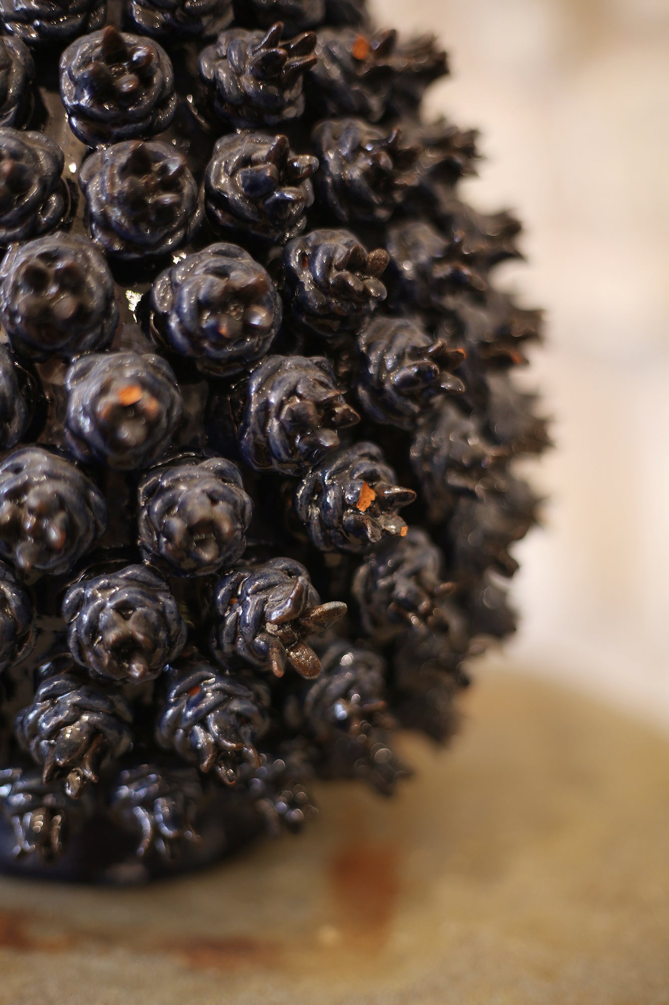 Earthenware Lidded Pineapple Urn Navy