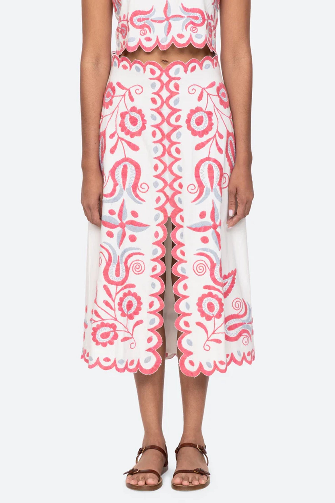 Eevi Embroidered Twill Midi Skirt