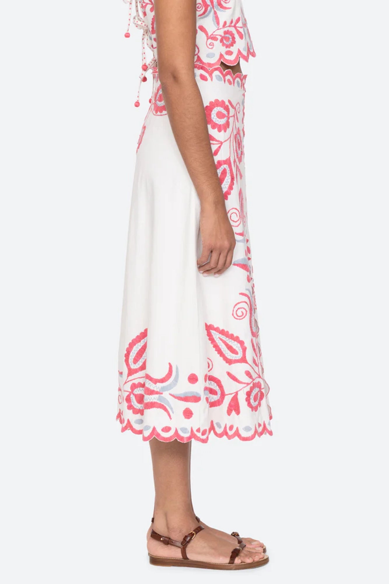 Eevi Embroidered Twill Midi Skirt
