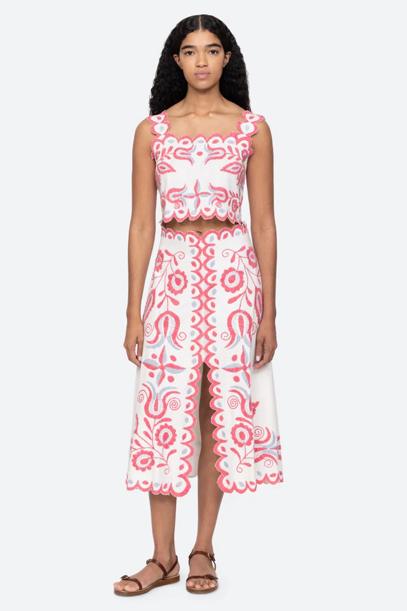 Eevi Embroidered Twill Midi Skirt