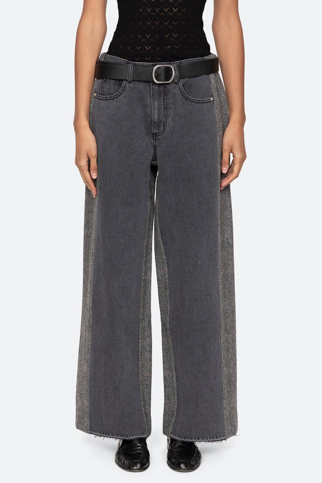 Eleni Denim Combo Pants w/ Leather Belt