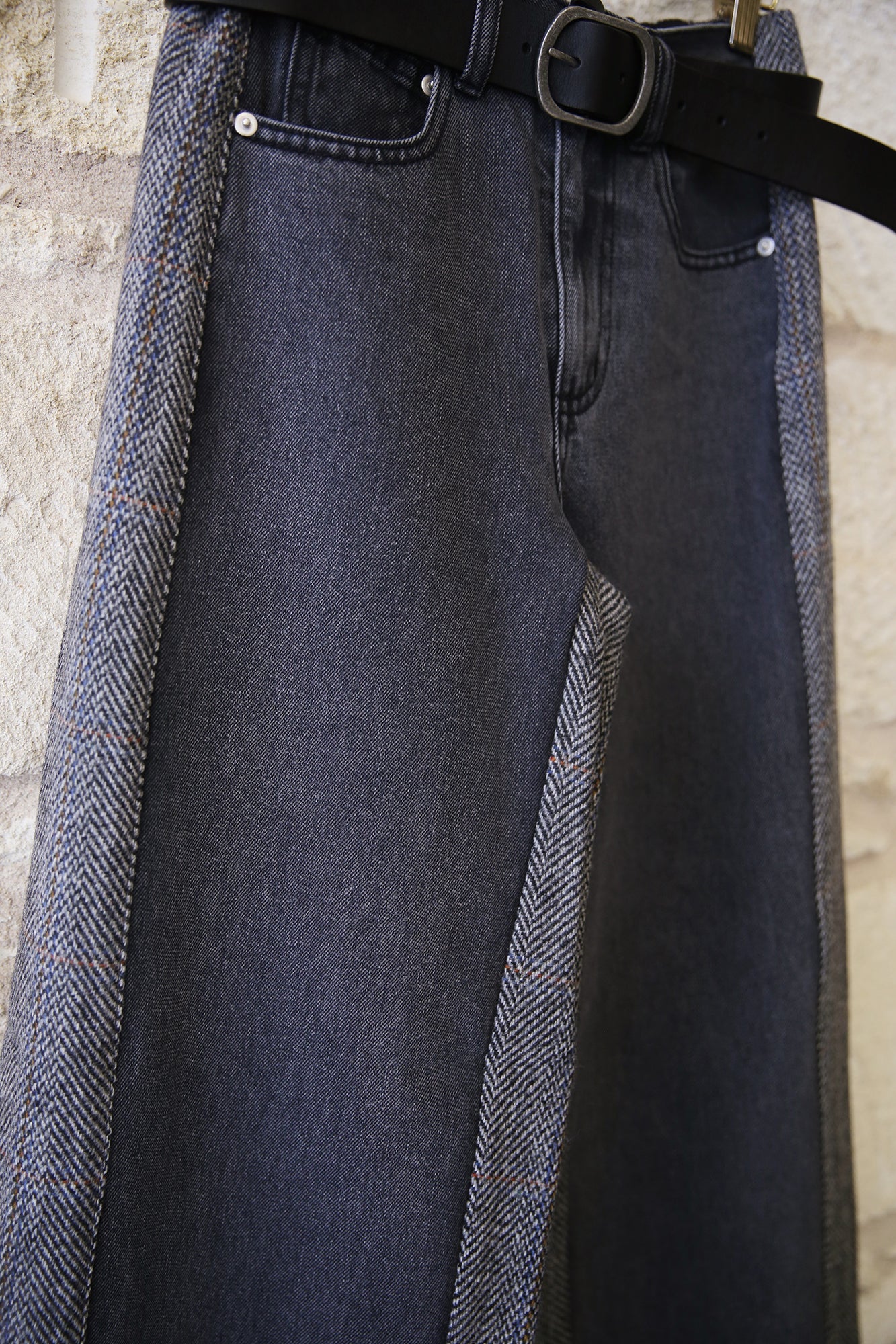 Eleni Denim Combo Pants w/ Leather Belt