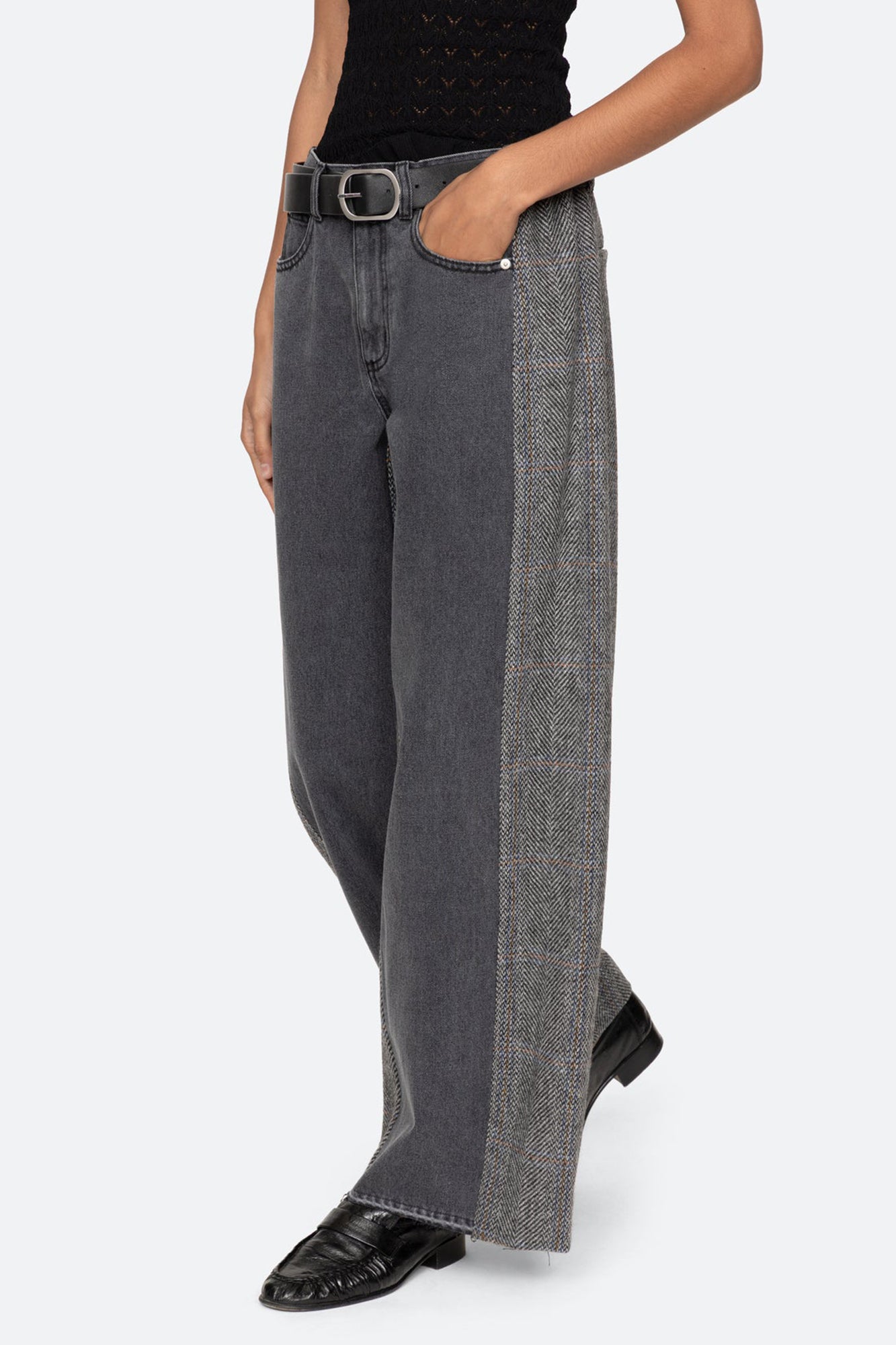 Eleni Denim Combo Pants w/ Leather Belt