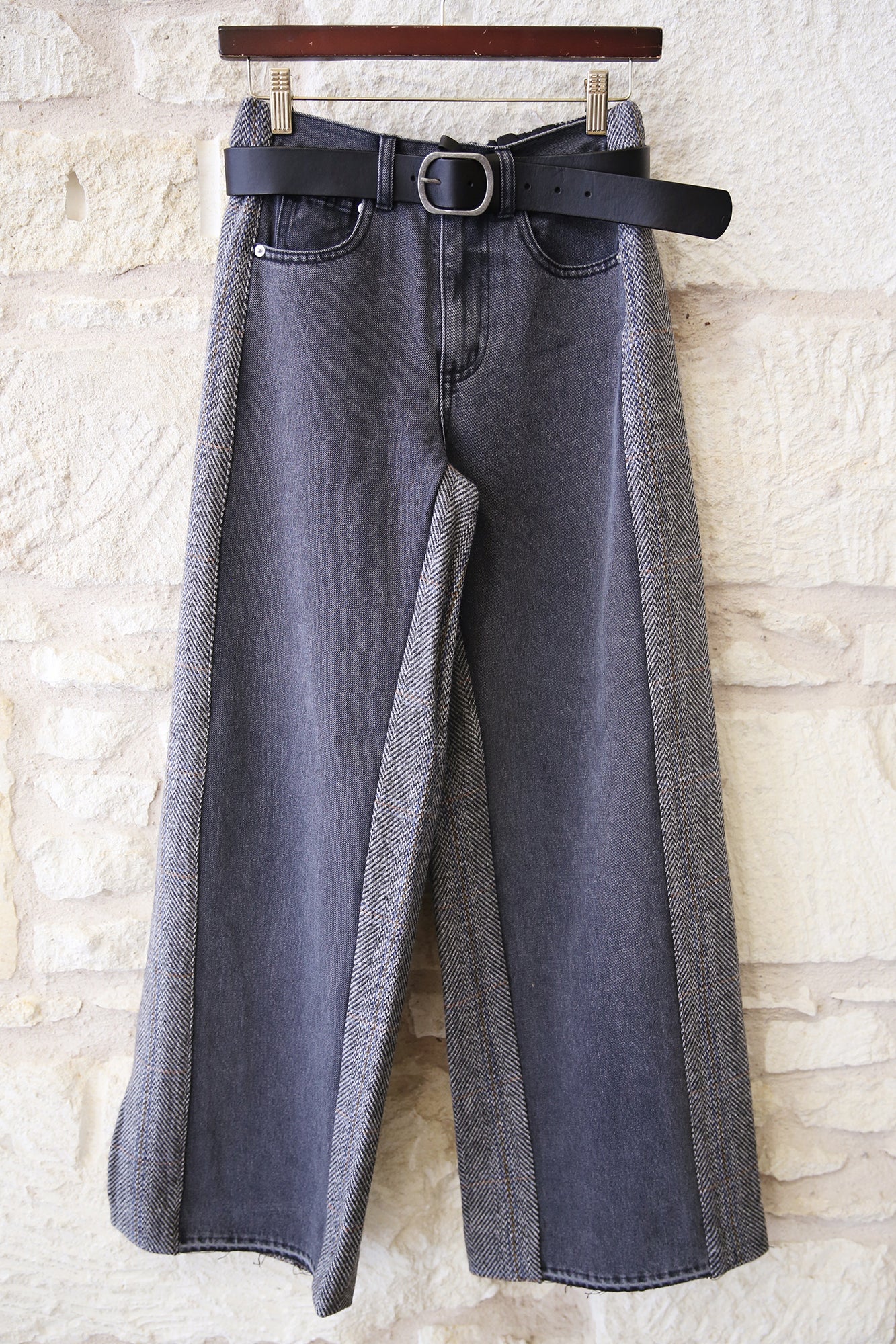 Eleni Denim Combo Pants w/ Leather Belt