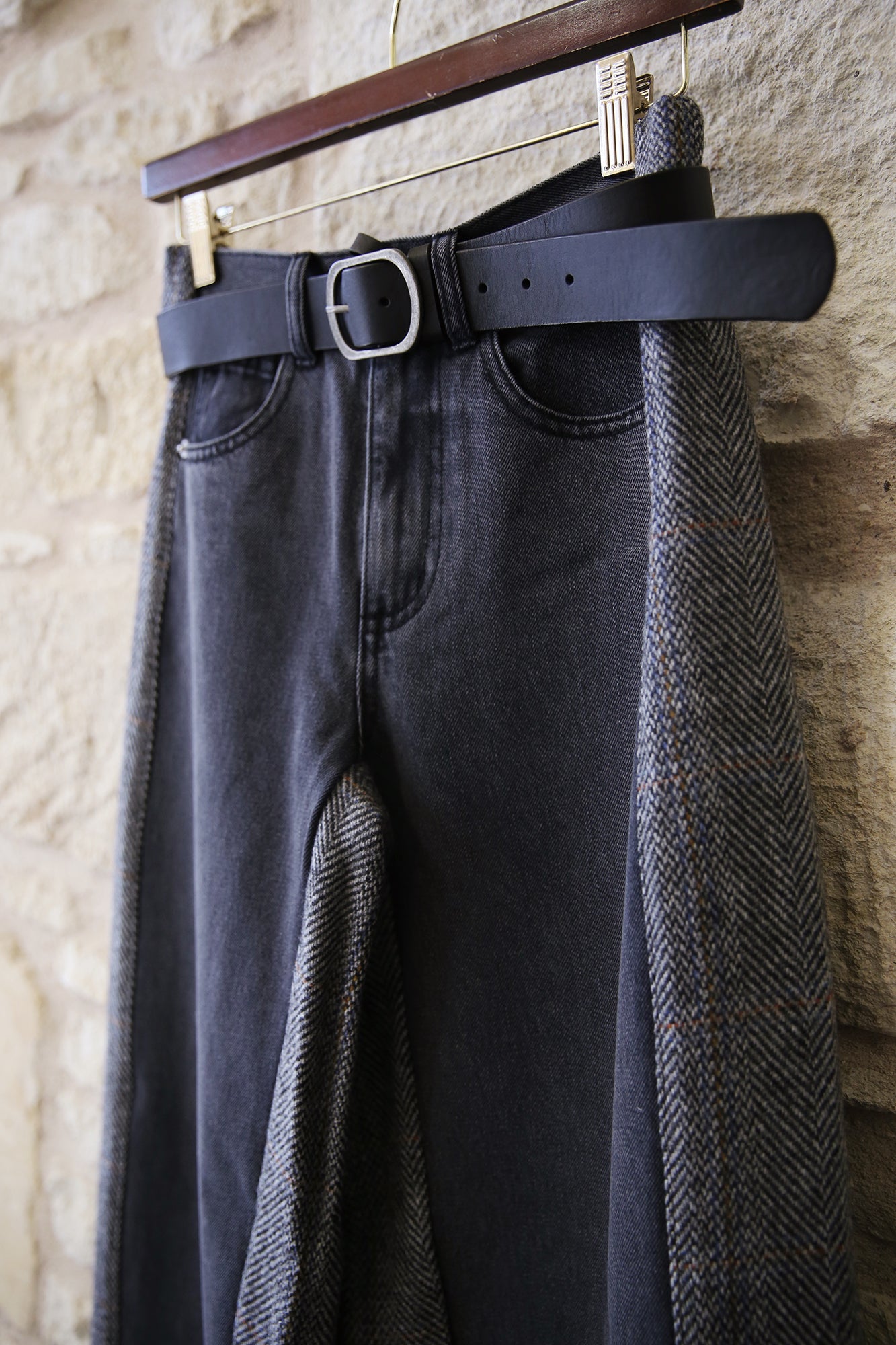 Eleni Denim Combo Pants w/ Leather Belt