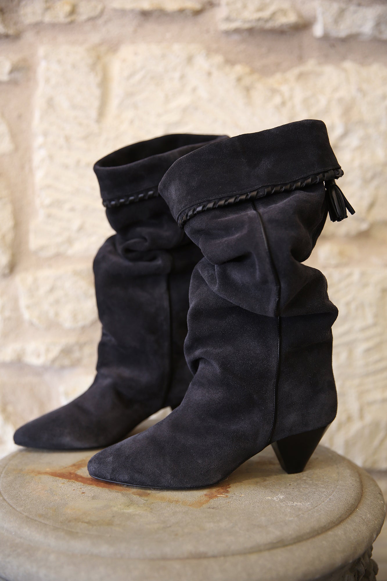 Elita Draped Sued Calfskin Leather Boots