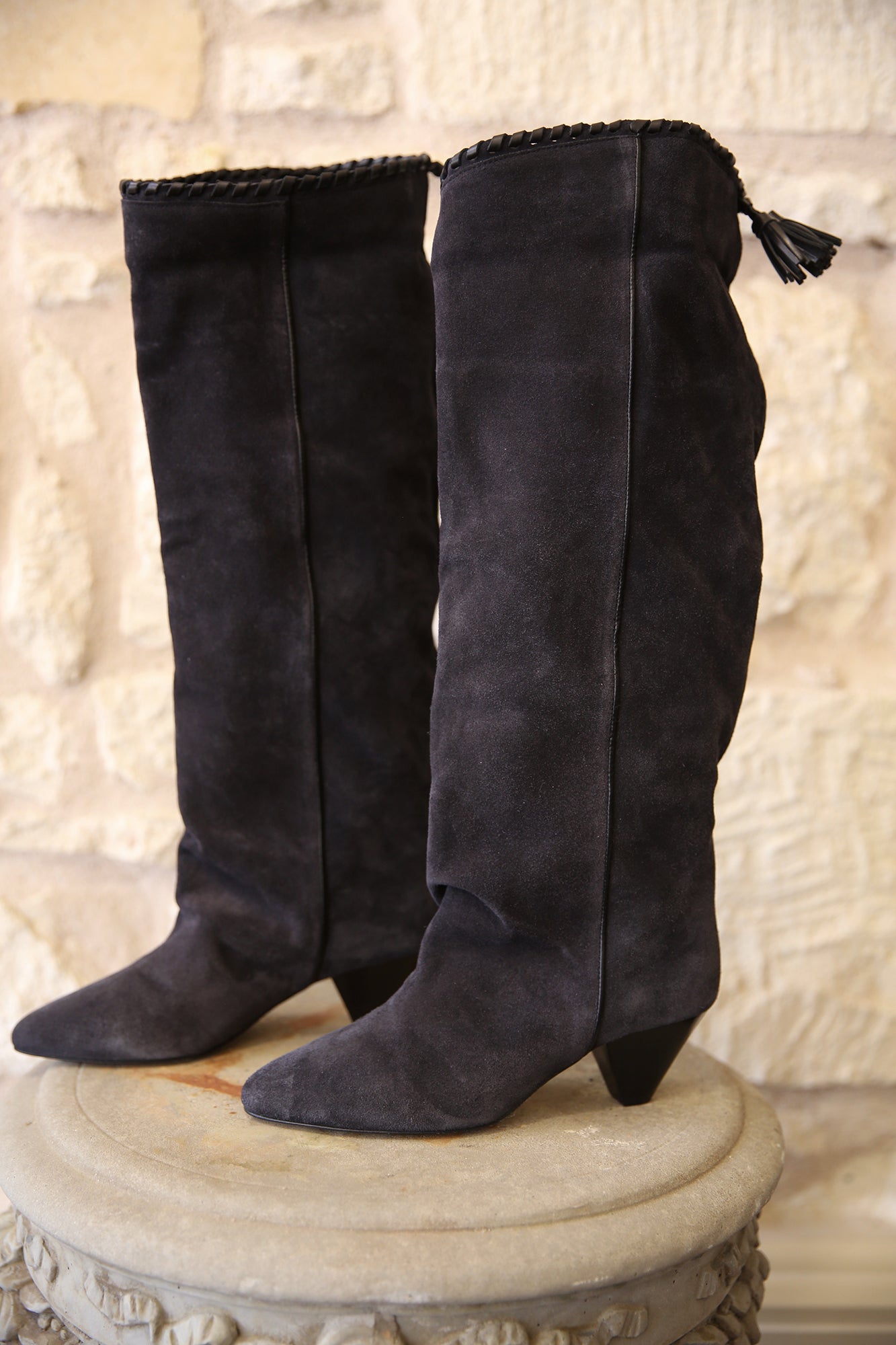 Elita Draped Sued Calfskin Leather Boots