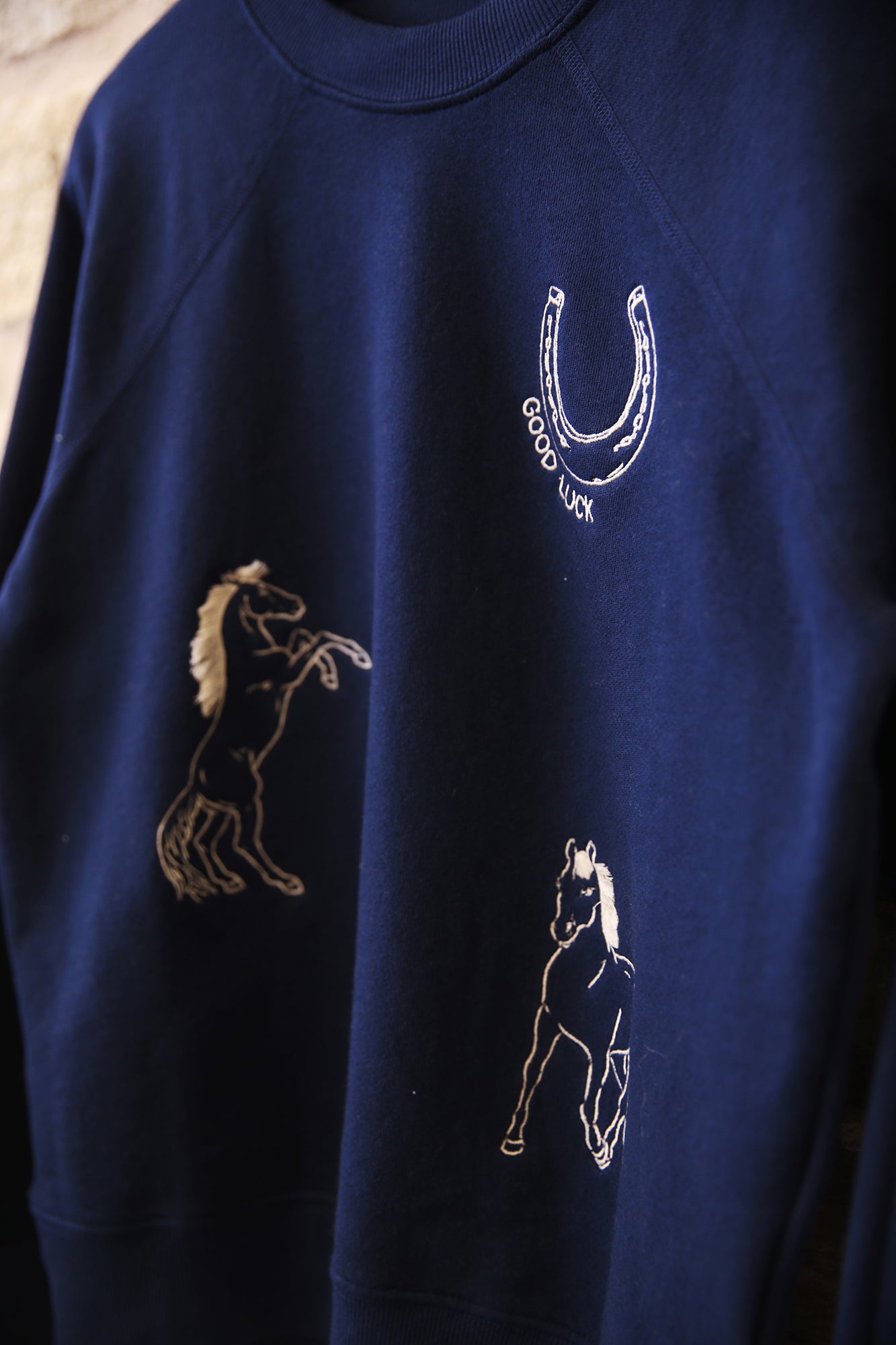 Embroidered Favorite Sweatshirt Indigo Horses