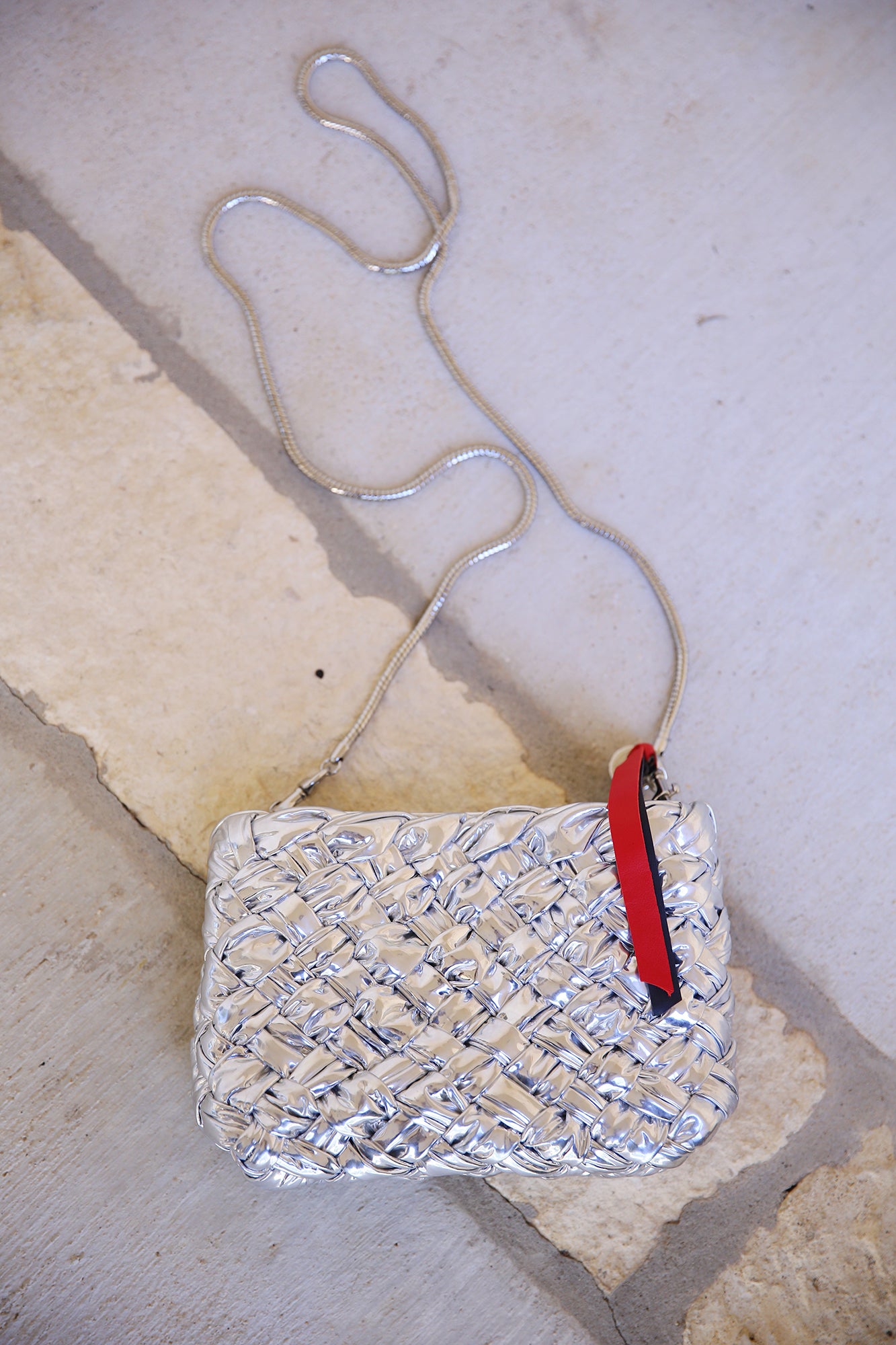 Estelle Crossbody Specchio Puffy Woven Silver