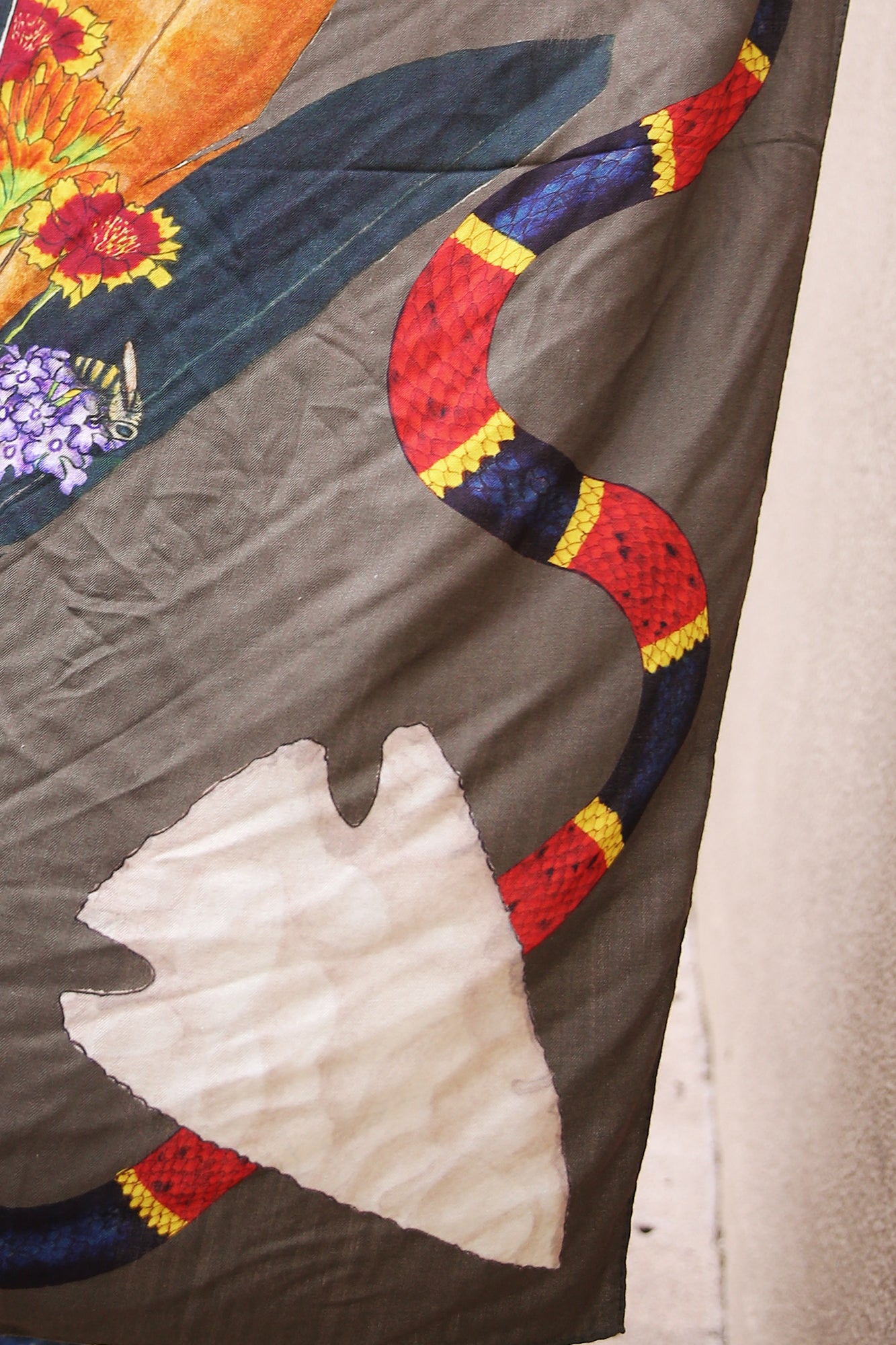 Feather Bouquet Snapping Turtle Cashmere Silk Shawl 54x54"
