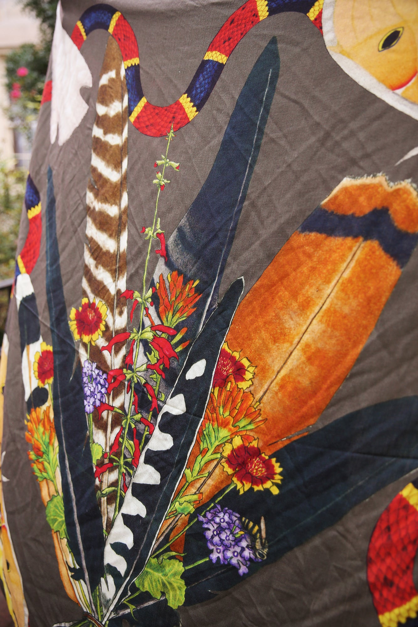 Feather Bouquet Snapping Turtle Cashmere Silk Shawl 54x54"