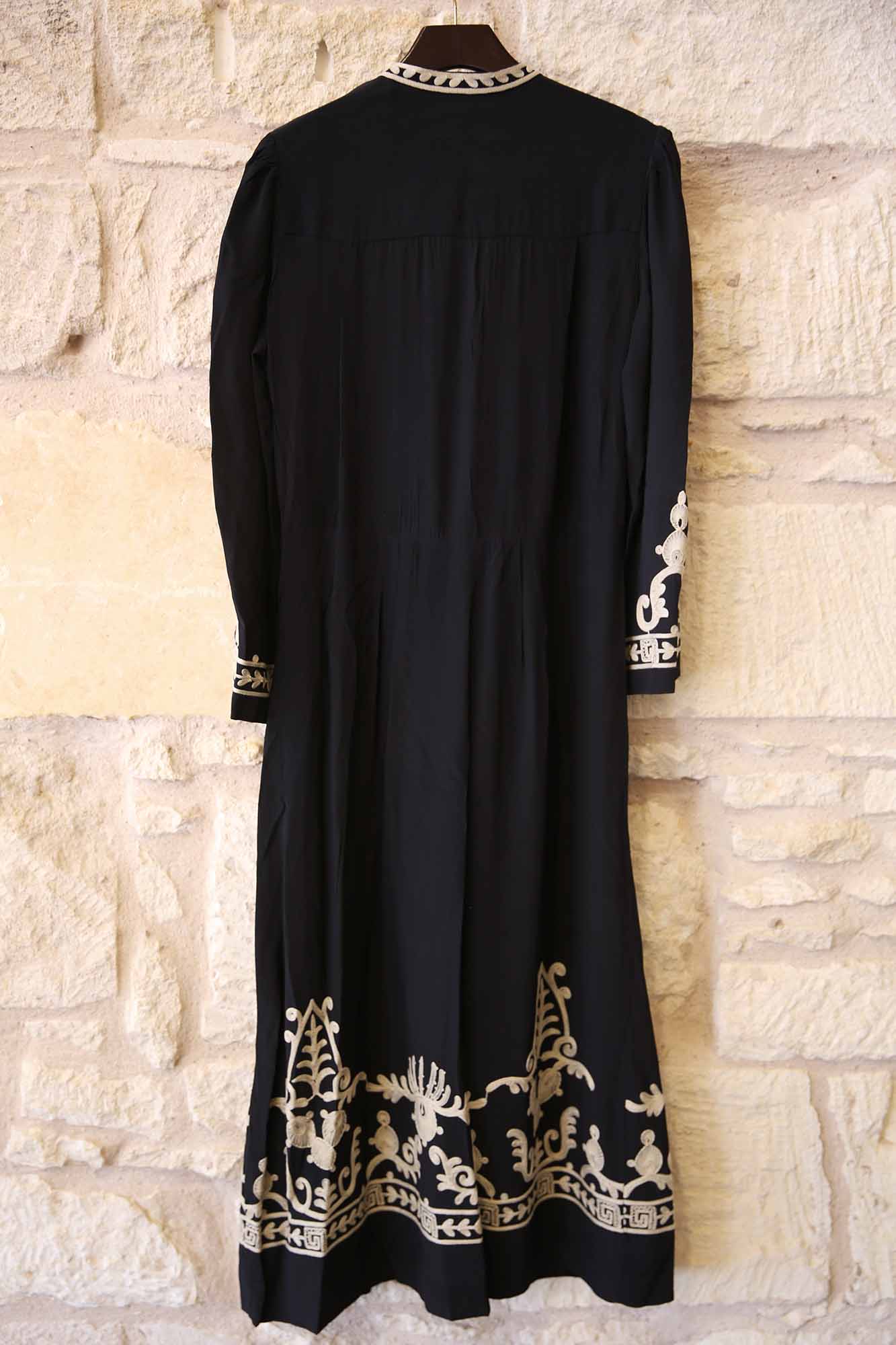 Feliana Long Embroidered Crepe Dress
