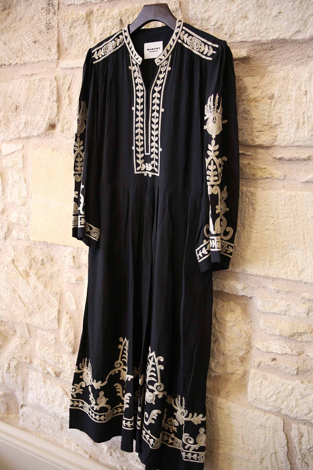 Feliana Long Embroidered Crepe Dress