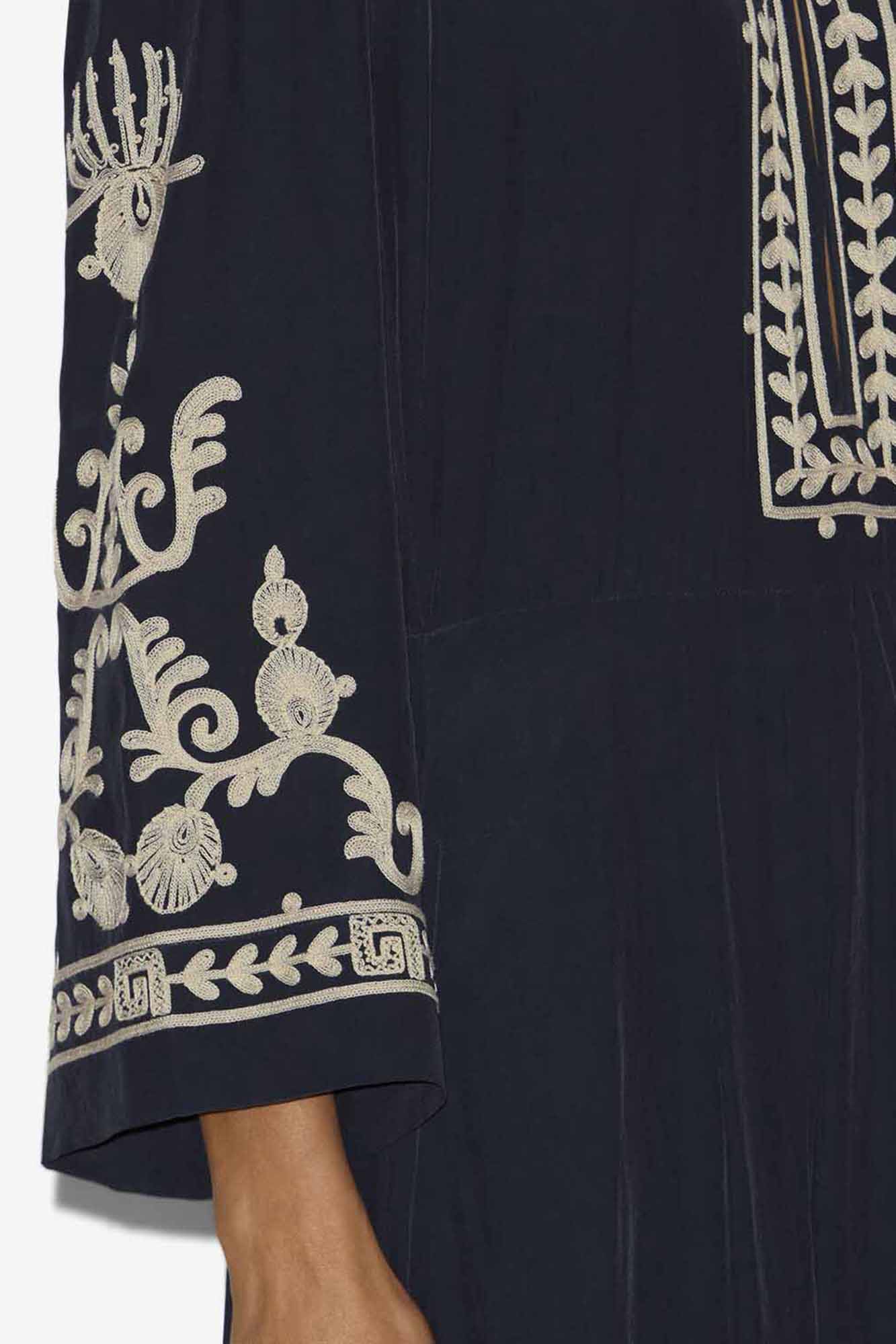 Feliana Long Embroidered Crepe Dress