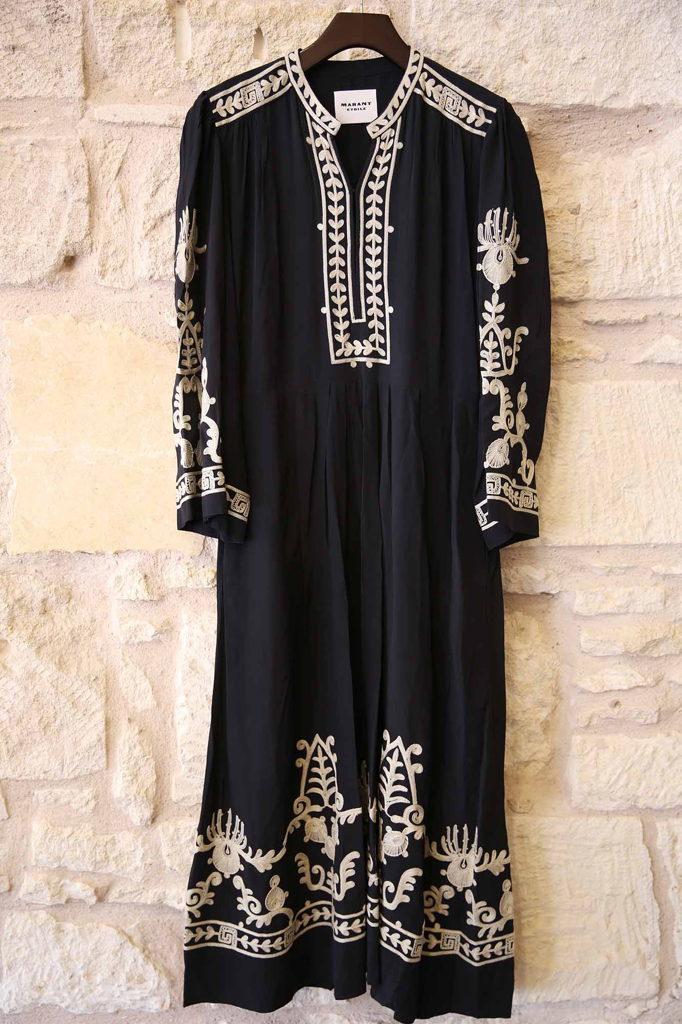 Feliana Long Embroidered Crepe Dress