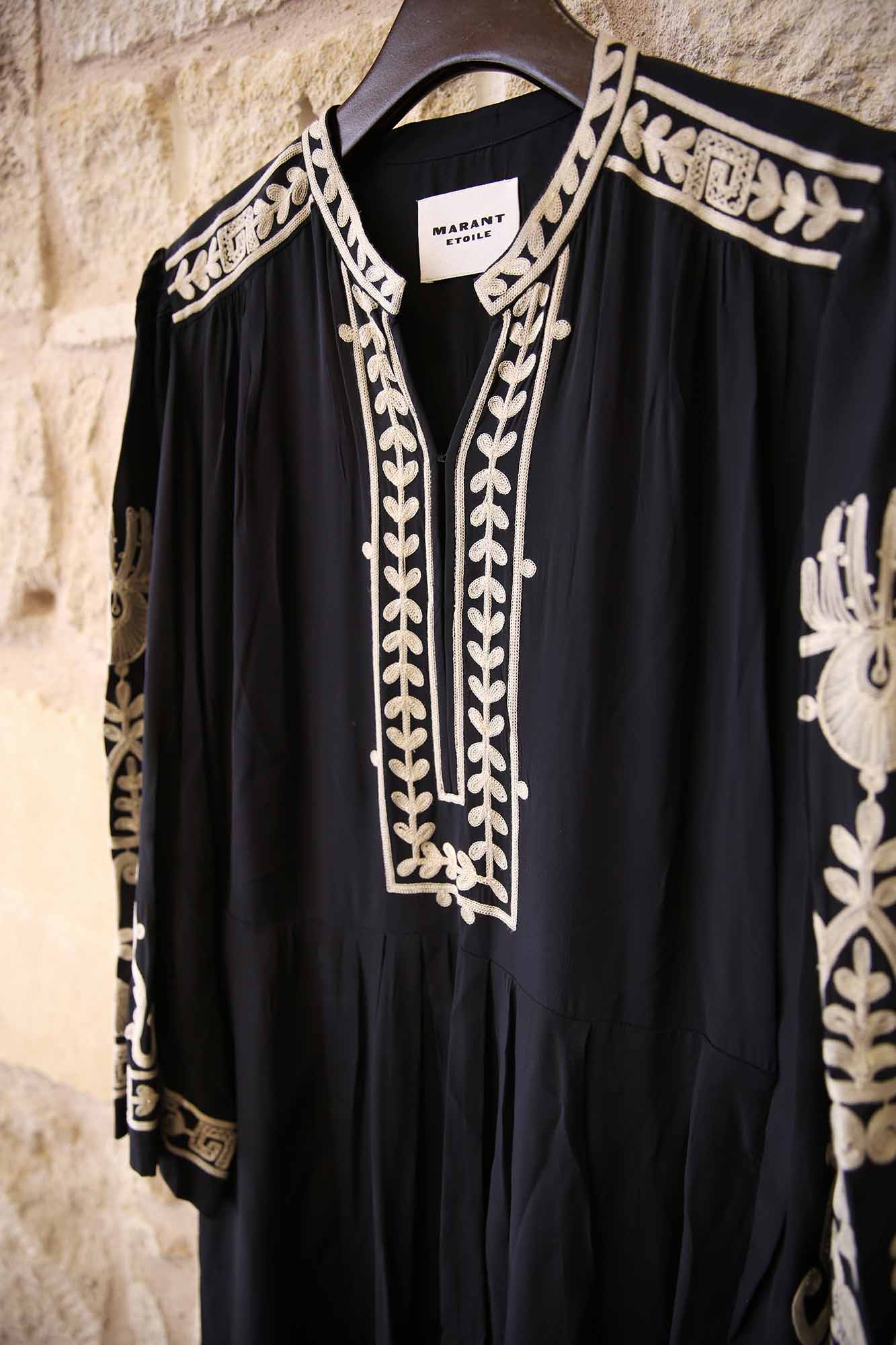 Feliana Long Embroidered Crepe Dress
