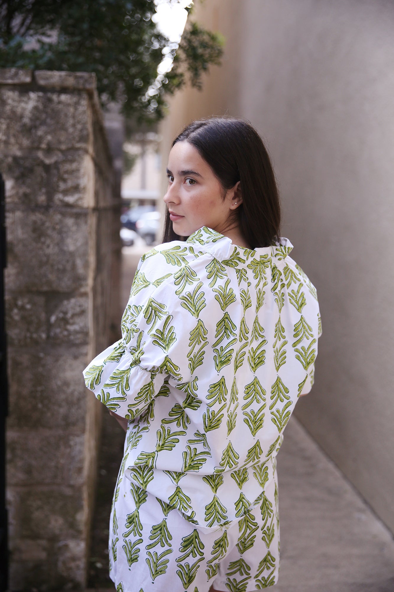 Crosby Top Mended Palmetto Print